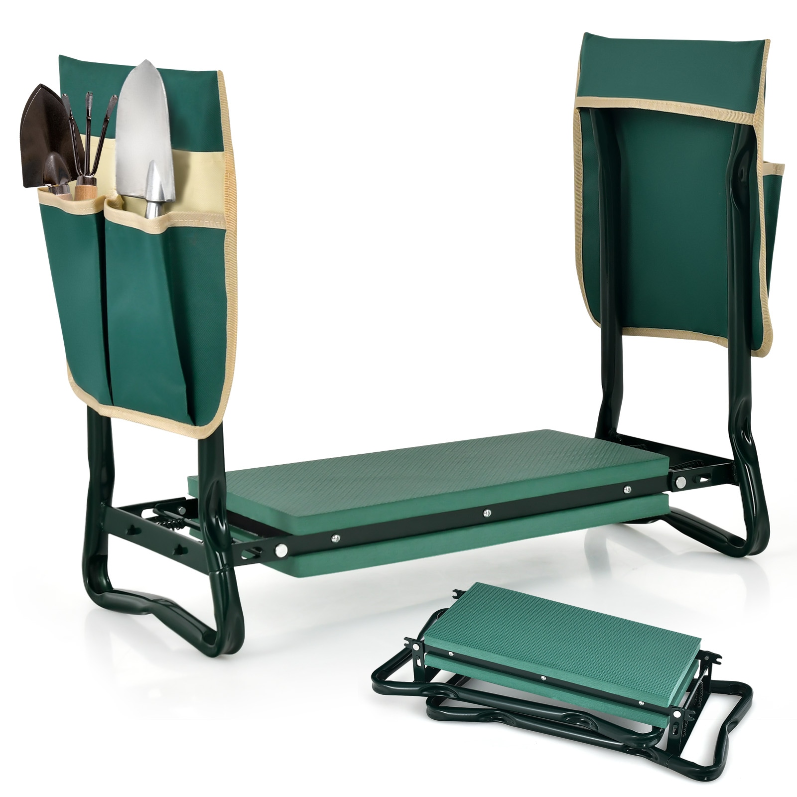 Costway  Folding Garden Kneeler Seat Bench w/2 Bonus Tool Pouches EVA Foam Pad