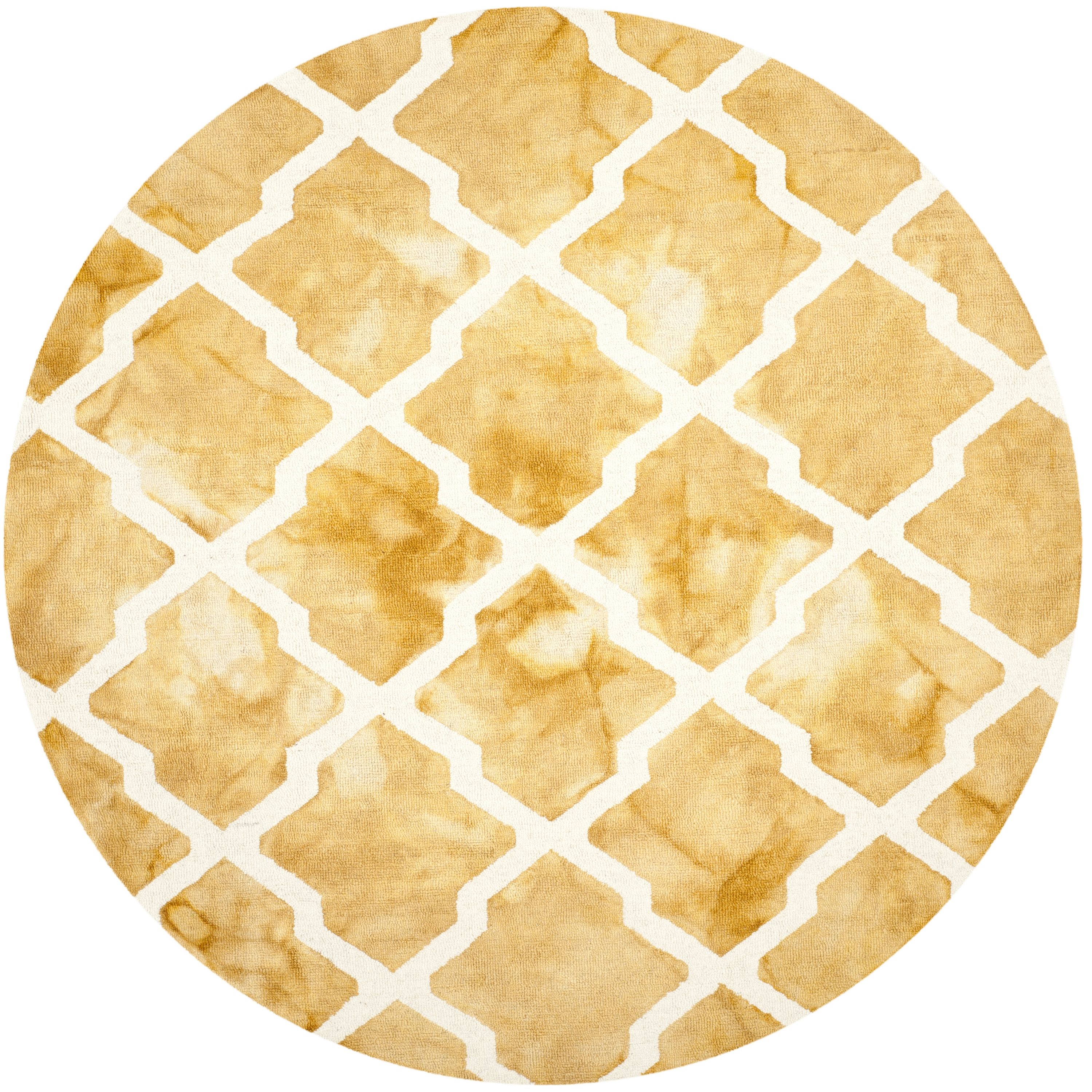 Safavieh DDY540H-7R Dip Dye Pamala 7 x 7 (ft) Tufted Wool Gold/Ivory Round Indoor Geometric Bohemian/Eclectic Area rug