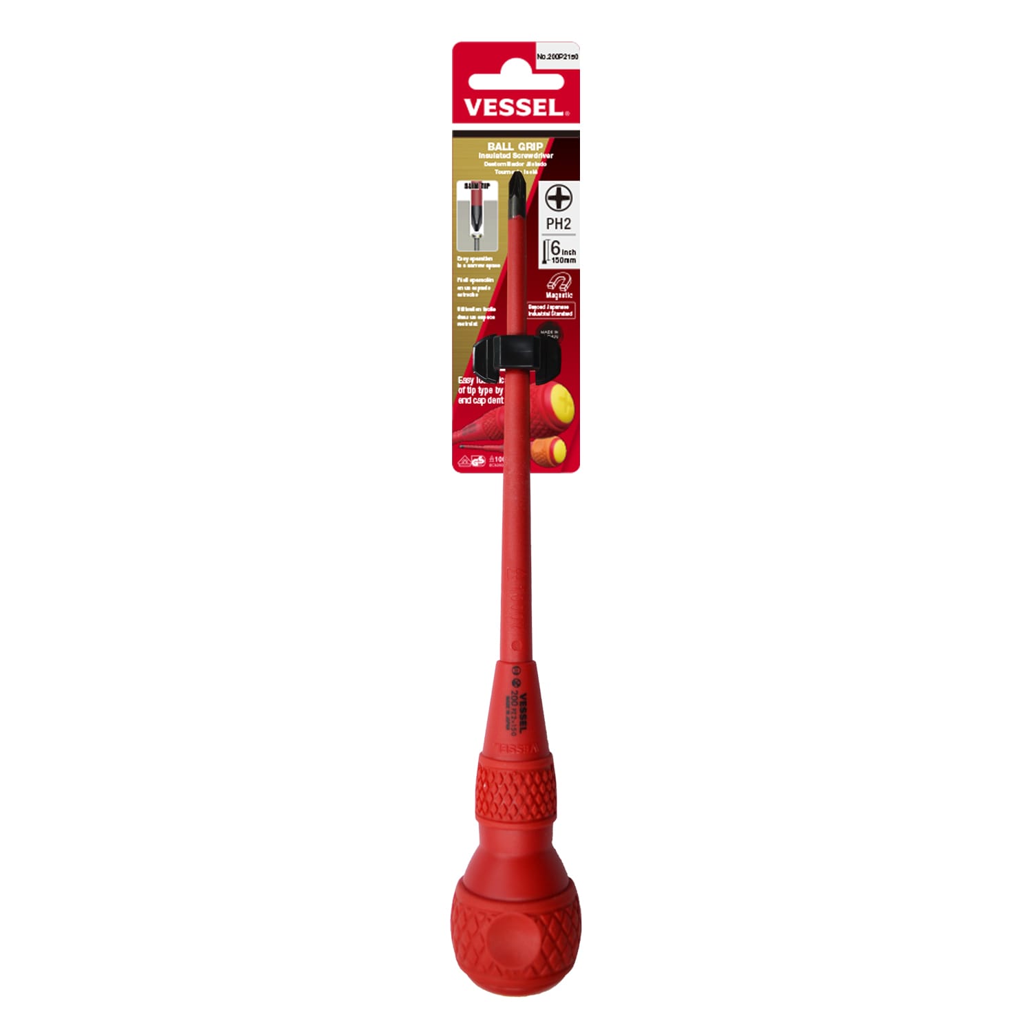 VESSEL 200P2150 #2 6-in Magnetic Phillips Screwdriver