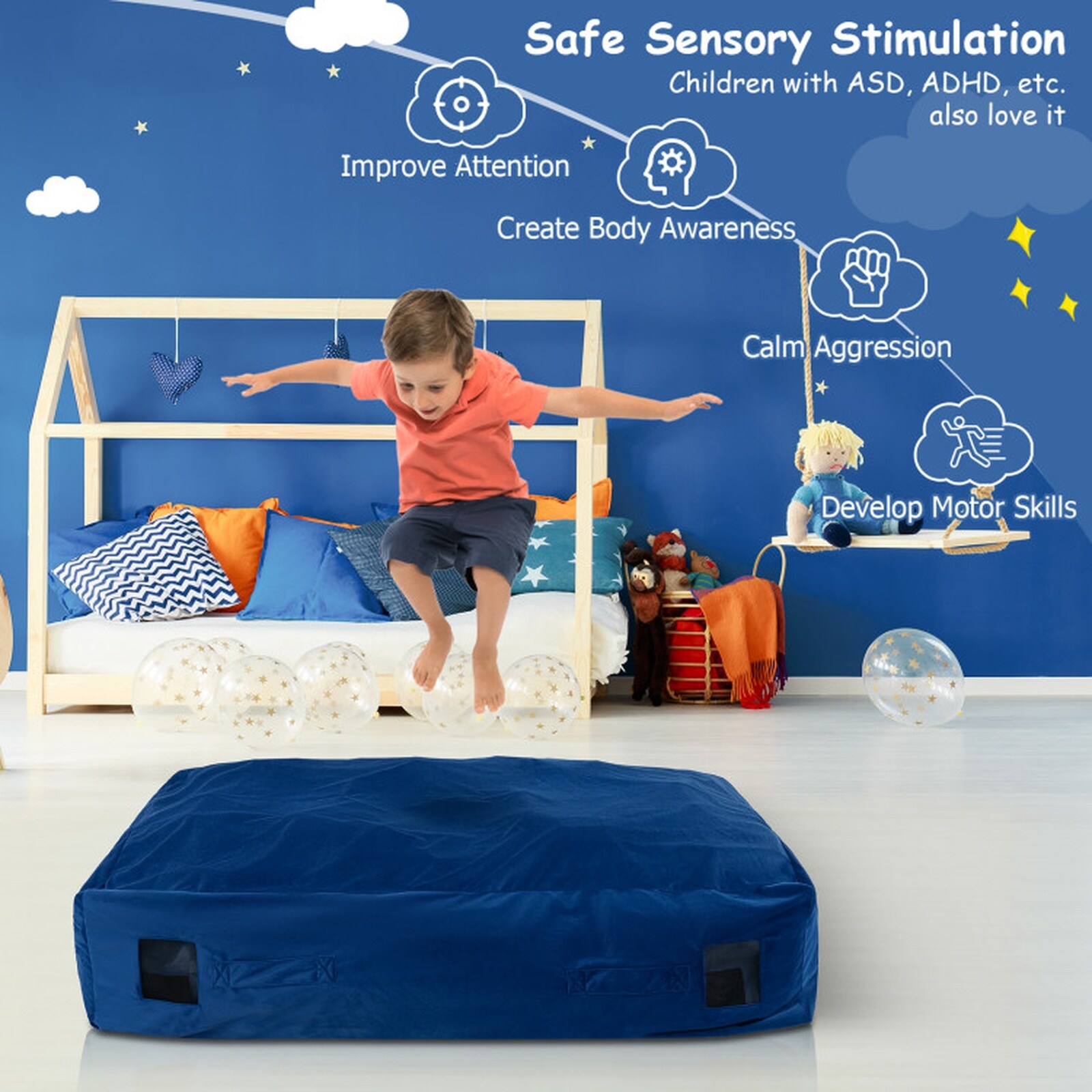 SUGIFT 48-in x 36-in Crash Pad Sensory Mat with Foam Blocks Washable ...