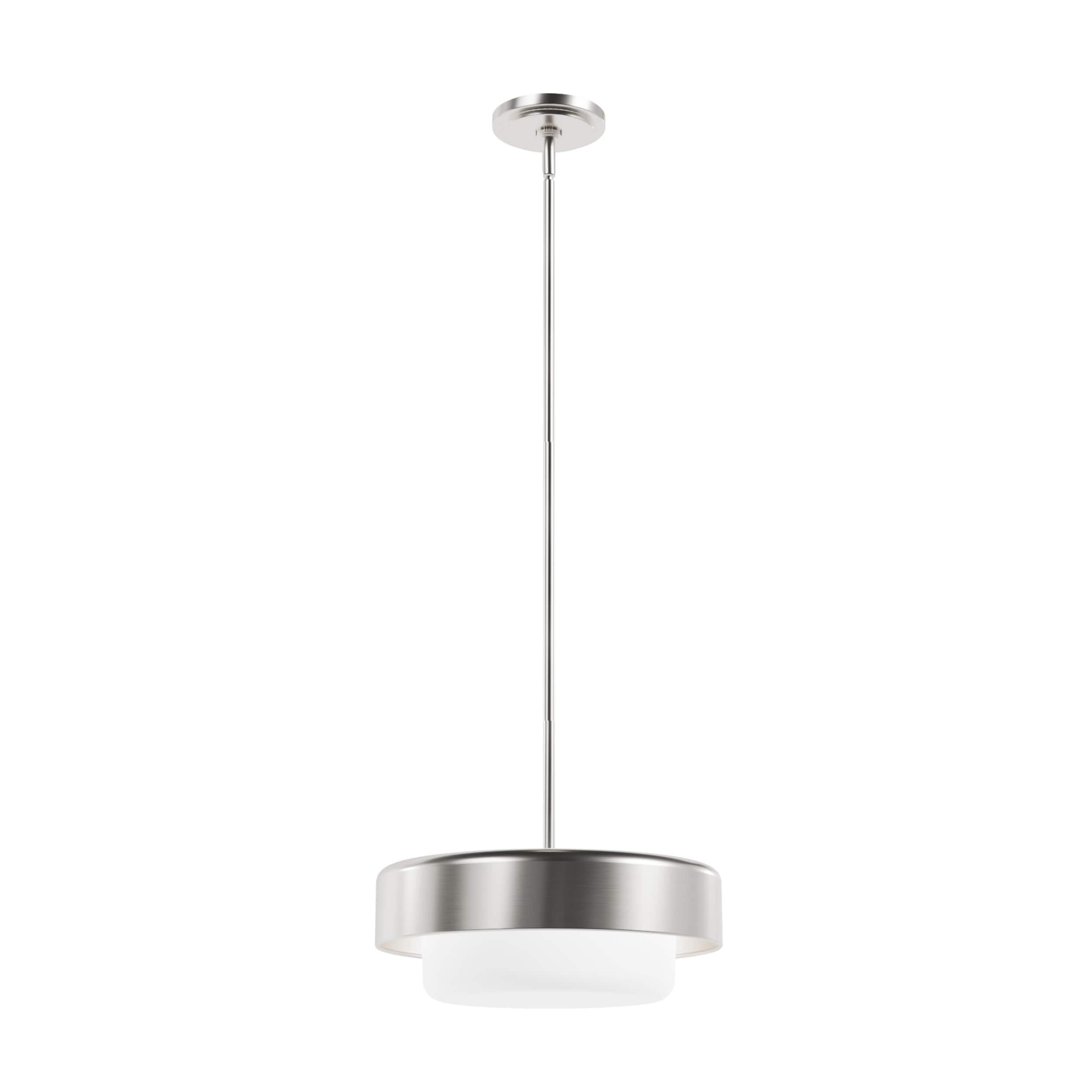 Hunter 19272 Station 2 -Light Brushed Nickel Modern Frosted glass Drum Medium Hanging Pendant light