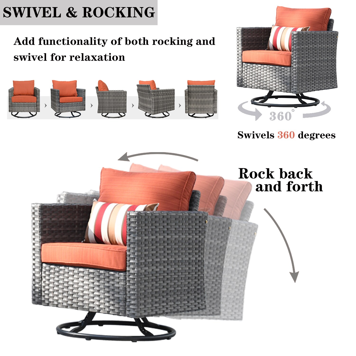 XIZZI Lullaby 7-Piece Rattan Patio Conversation Set with Orange ...