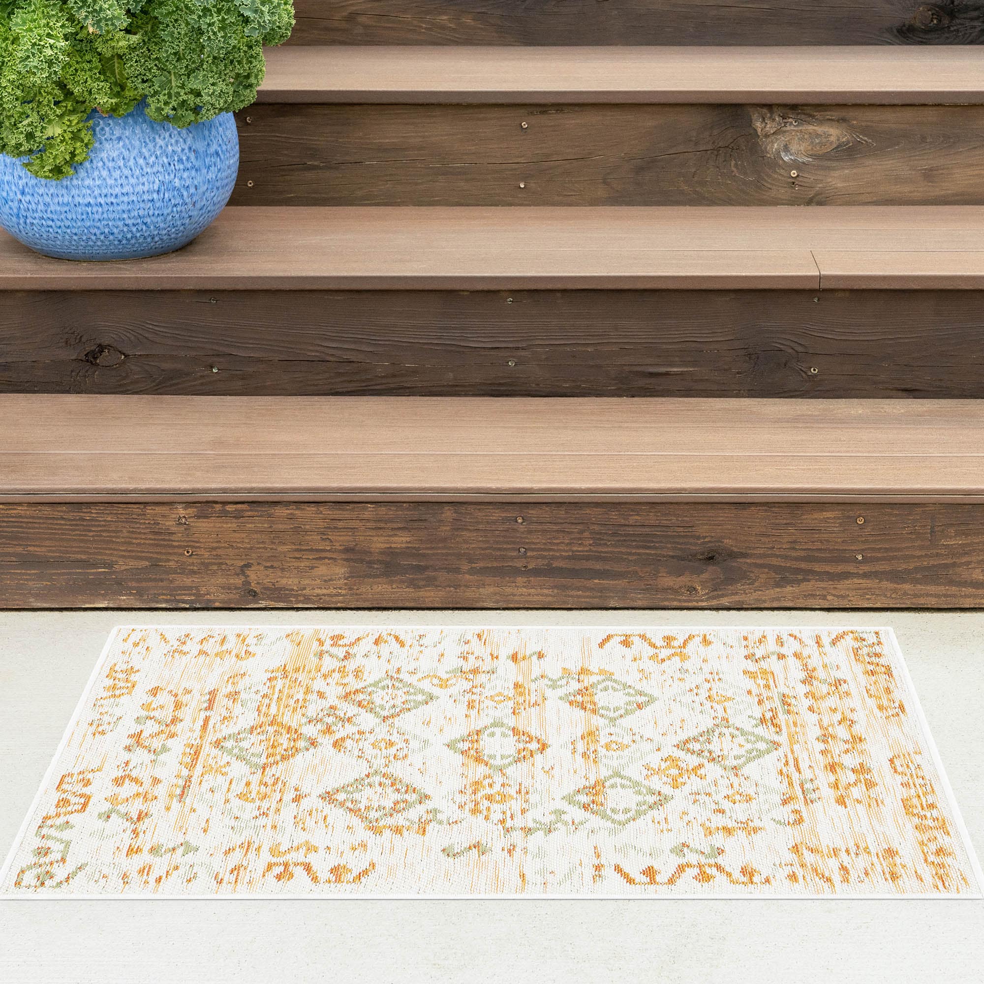 Tayse FLO1122 2X3 Flora 2 x 3 (ft) Loomed Polypropylene Orange Rectangular Indoor/Outdoor Throw rug