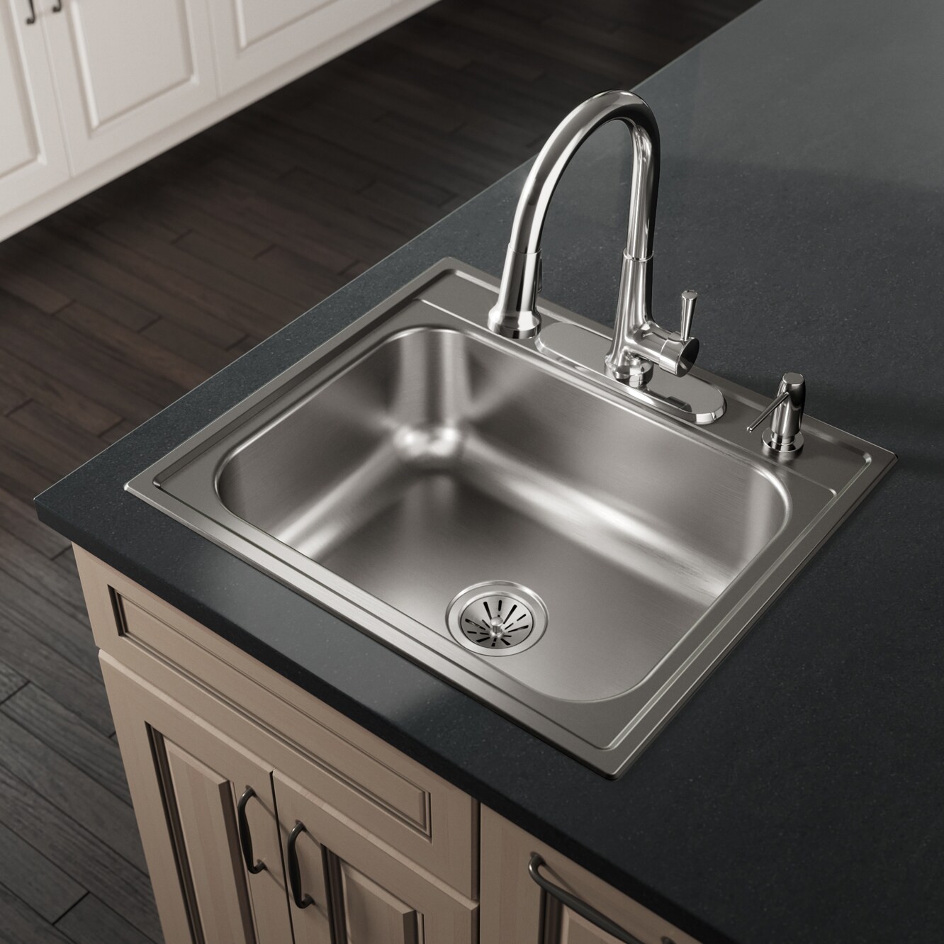 Elkay Drop-In 25-in x 22-in Satin Stainless Steel Single Bowl 4-Hole  Kitchen Sink at