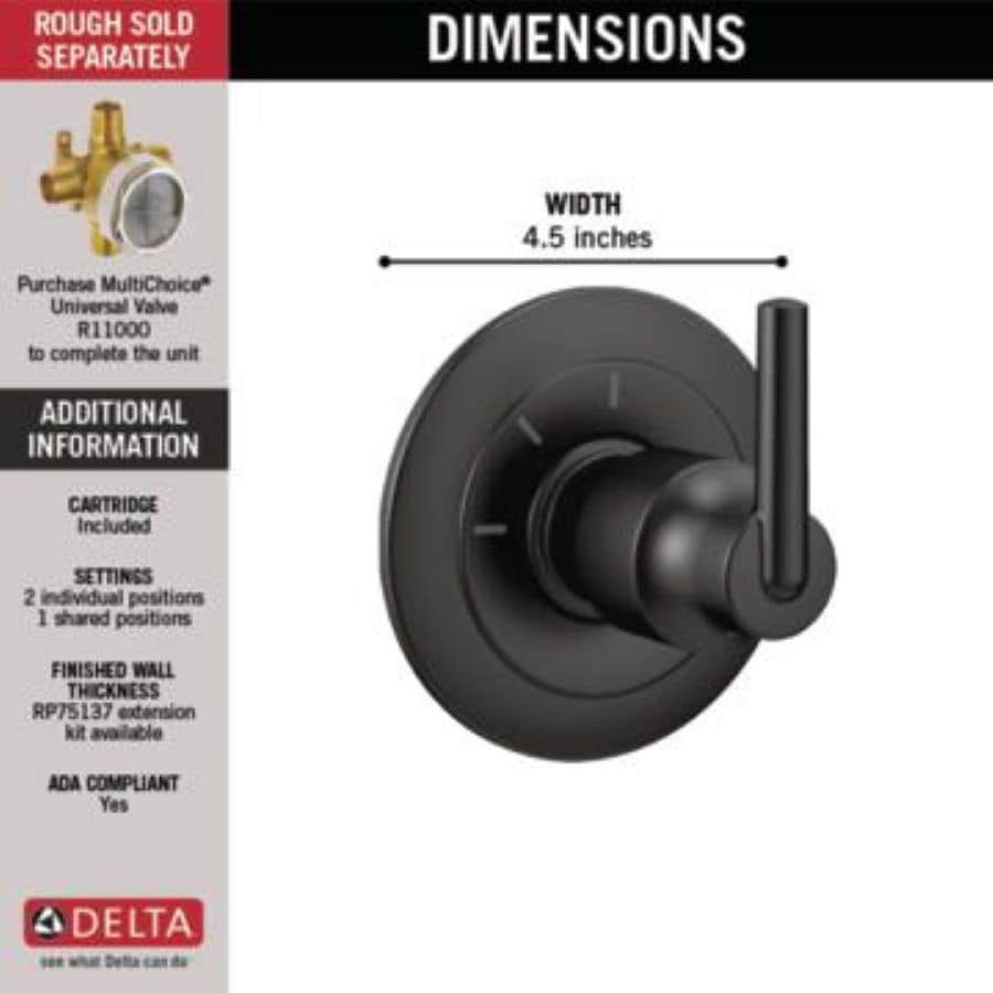 Delta Trinsic Matte Black 2.75-in Bathtub/Shower Diverter (0.5-in-ID ...