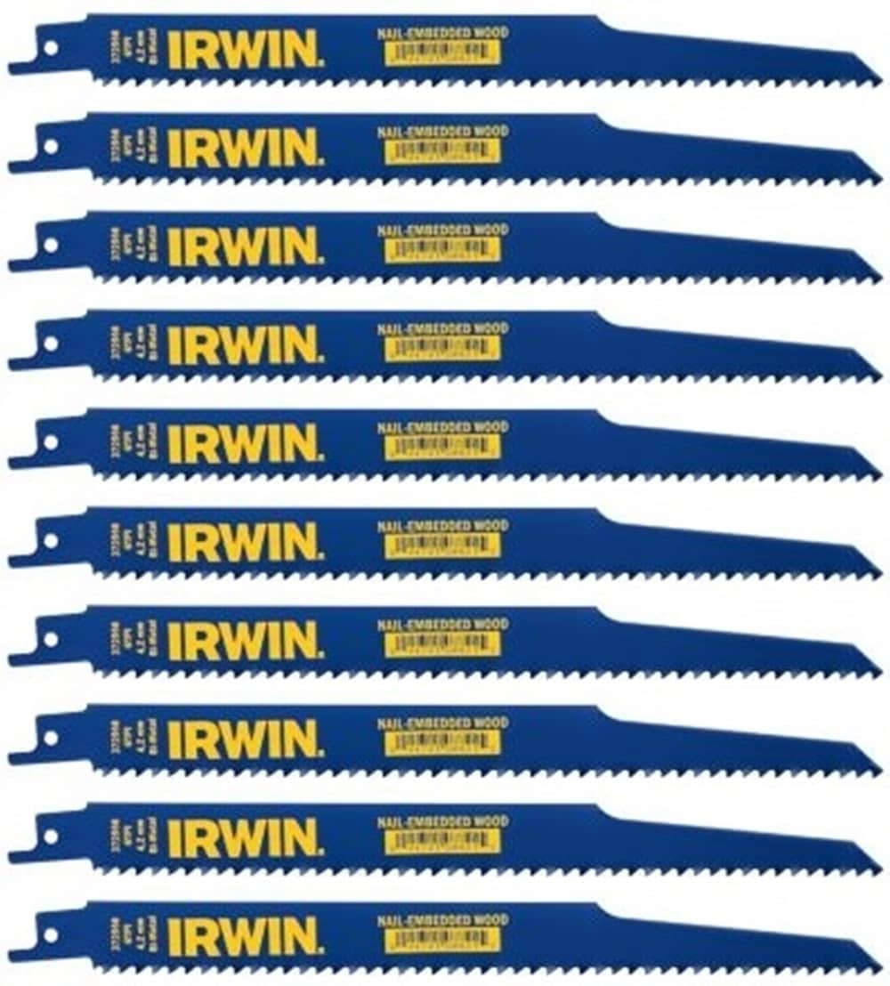 IRWIN 1908583 Bi-metal 9-in 6 Tpi Wood/Nail Embedded Cutting Reciprocating Saw Blade (10-Pack)