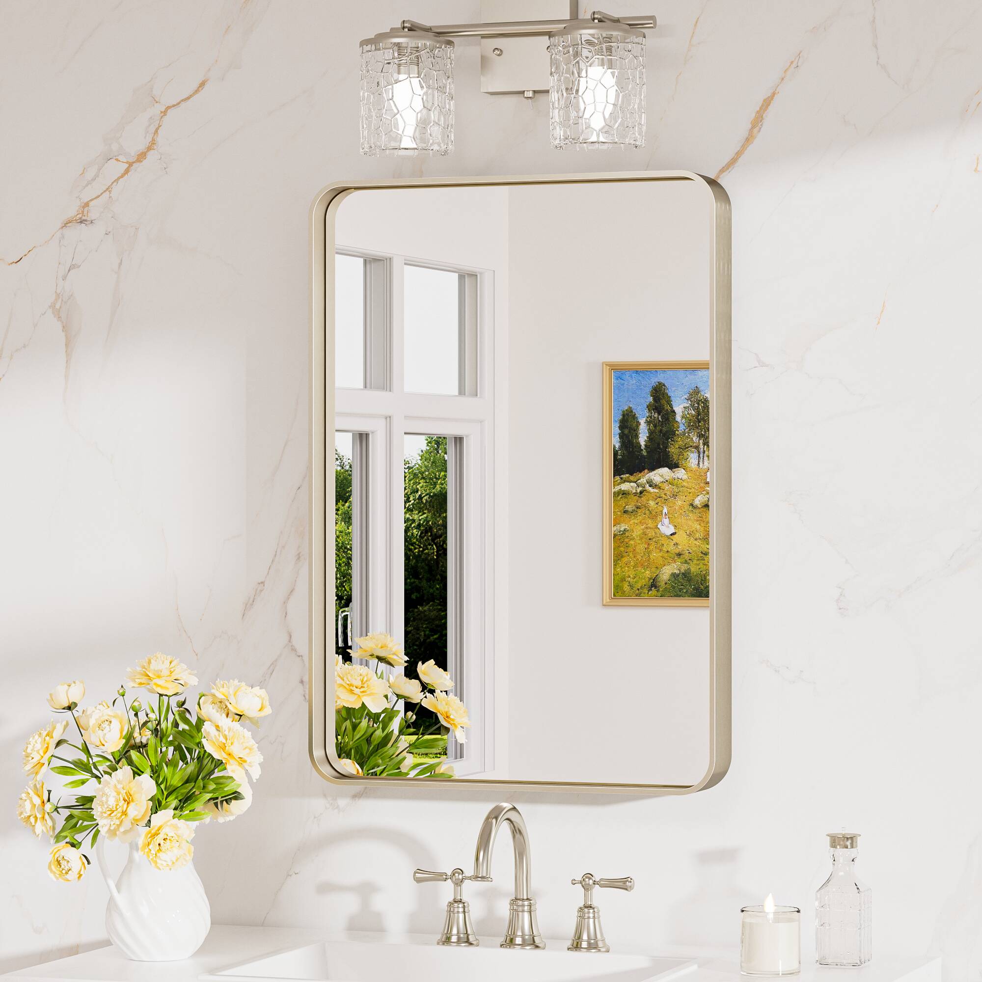 Keonjinn LW-JSKYJ2-4060NI Bathroom Mirrors 16-Inches W x 24-Inches H Rectangle Brushed Nickel Framed Wall Mirror