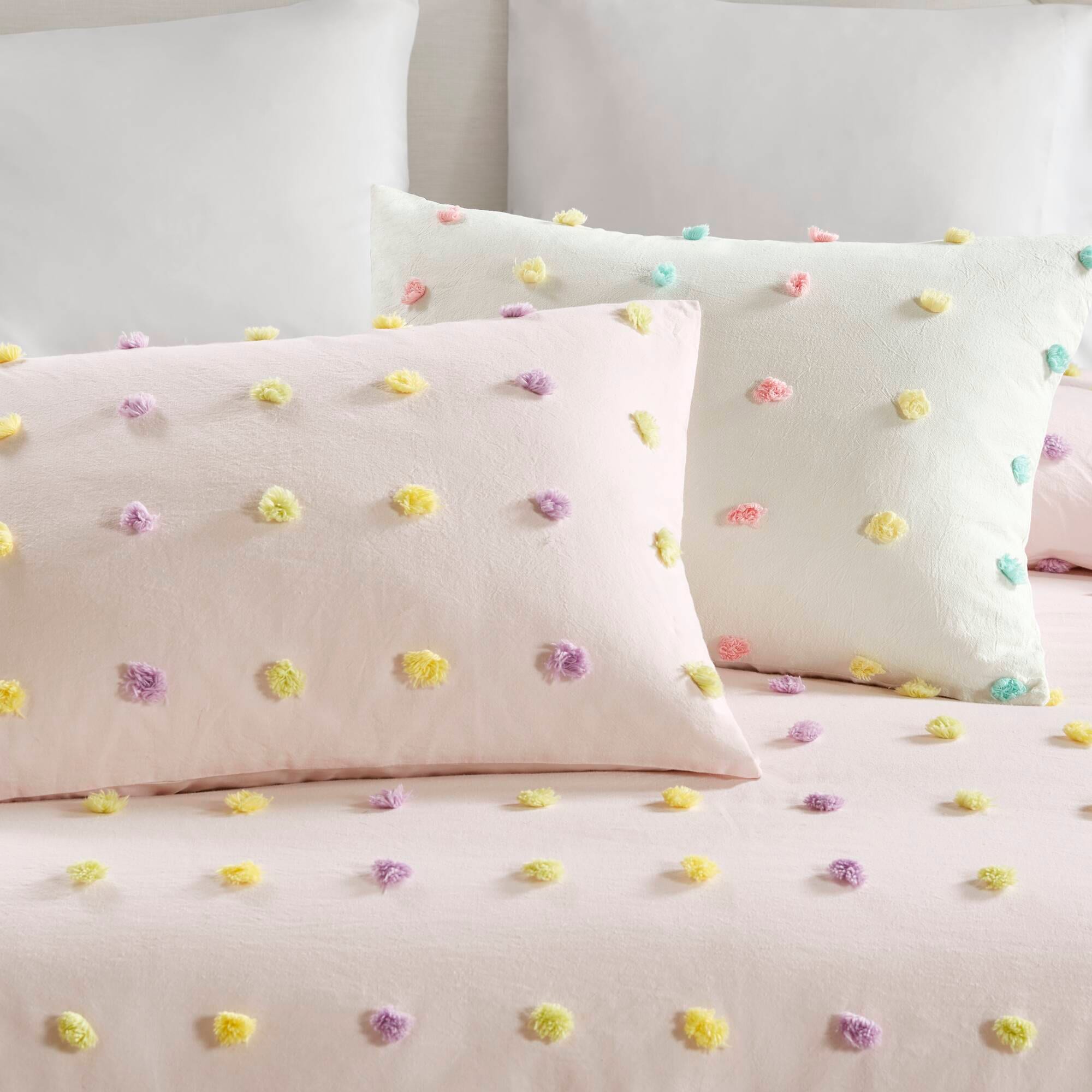 Cozy Cotton Twin Pom Pom Kids' Quilt Set in White