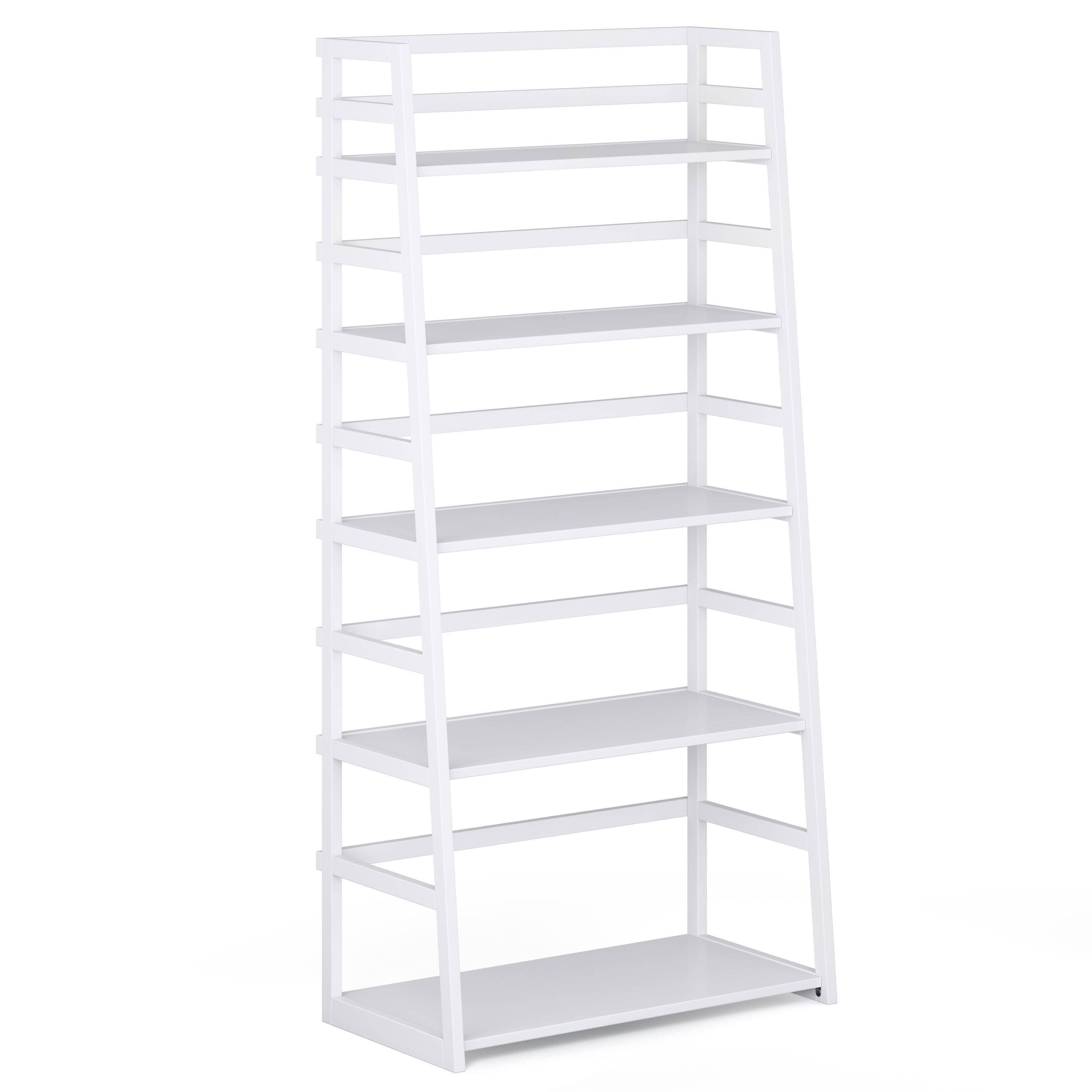 Simpli Home AXSS008KD-W Acadian White Wood 5-Shelf Ladder Bookcase (30-in W x 63-in H x 15.9-in D)