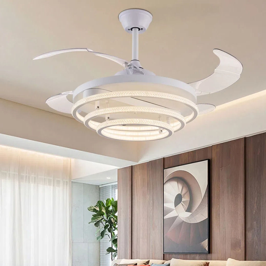 Oukaning JZUCODY6NSHCX 72-in Color-Changing Integrated LED Walnut-color Solid Wood with Wood Blades Fandelier Ceiling Fan With Light - Remote Included ( 6 -Blade )