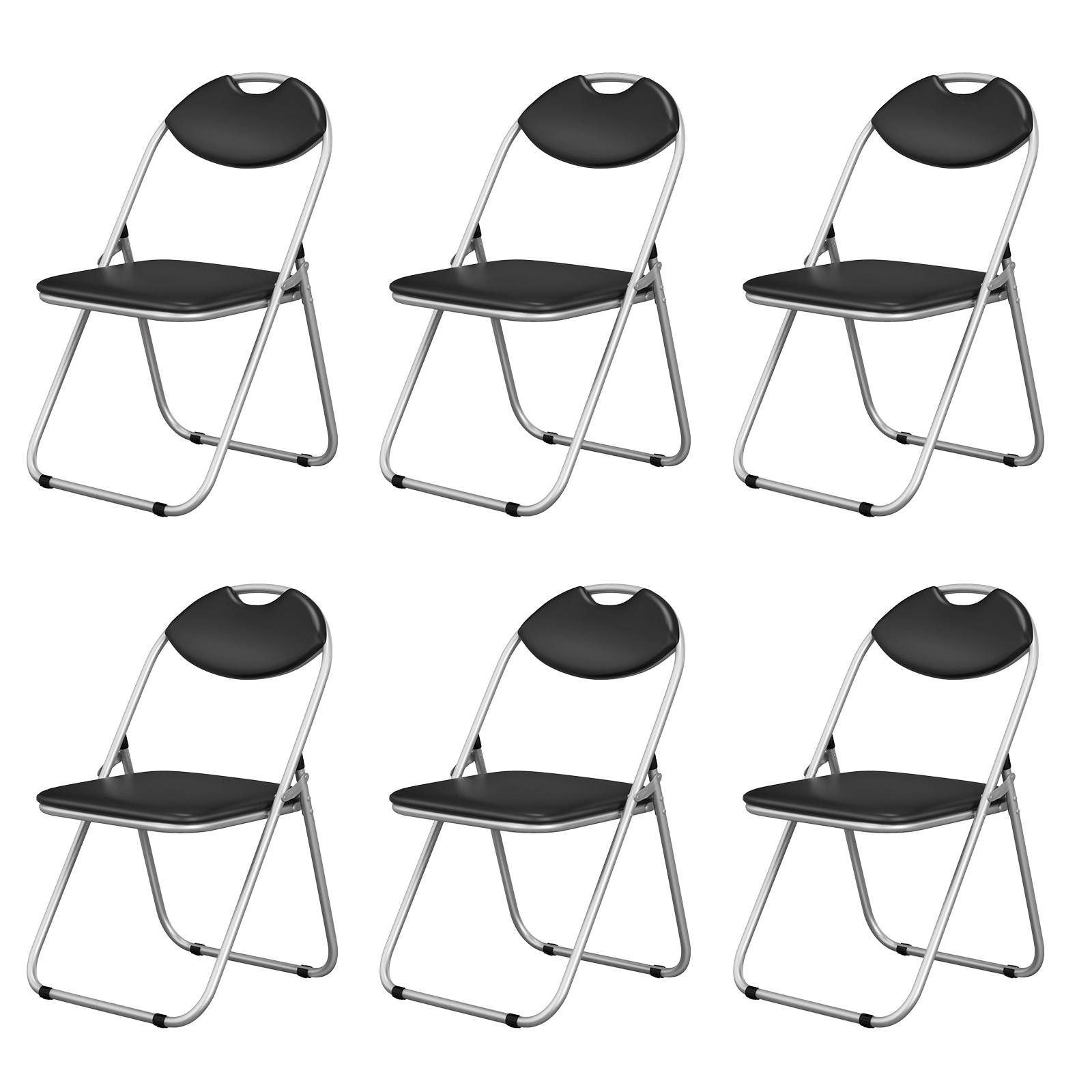 Slickblue D-CO-89345WH Set of 2/4/6 Black Contemporary PVC Upholstered Non-Swivel Folding Chair (Metal Frame)
