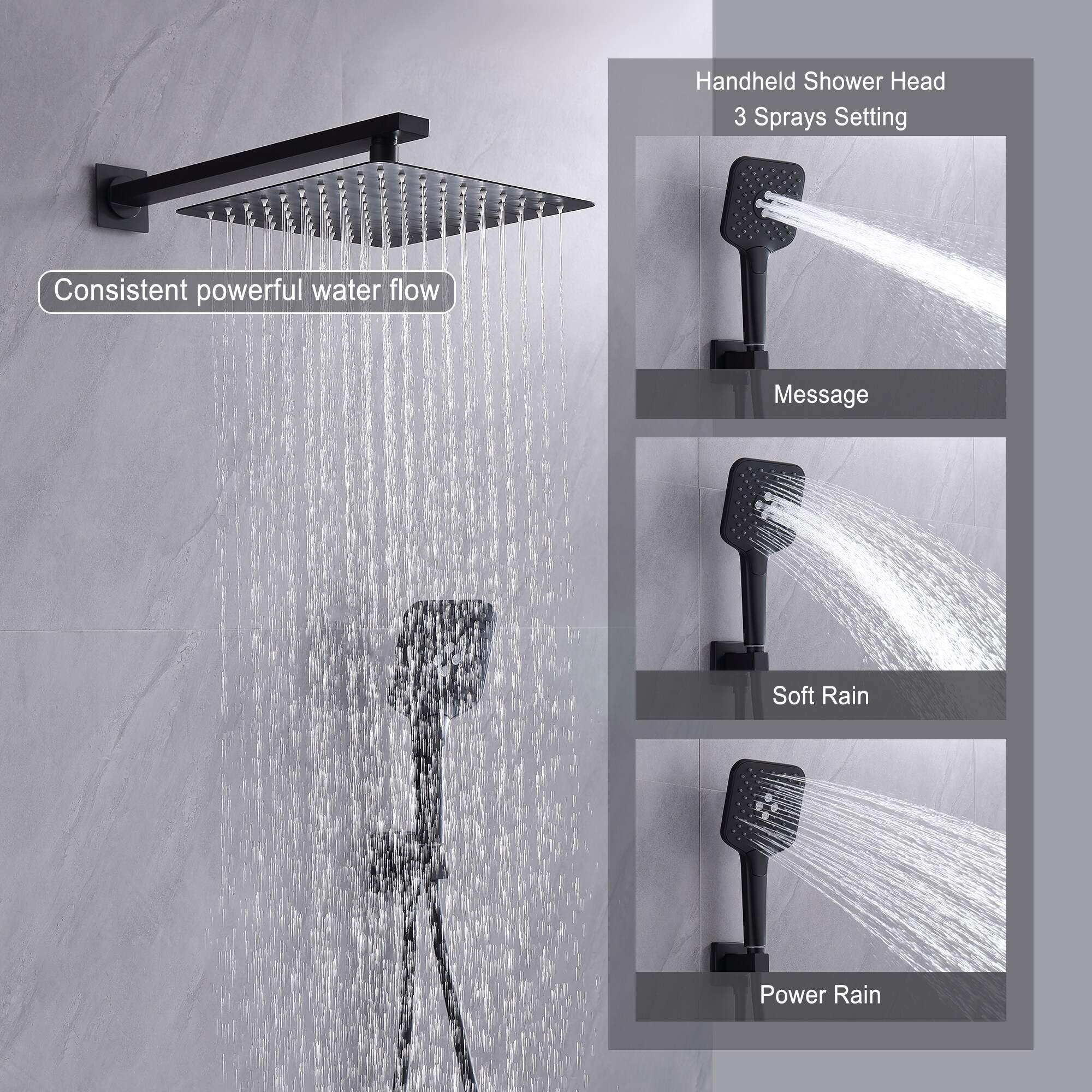 Clihome MS-BL-H1106-MB Showerhead-Bar-Panels - View #6