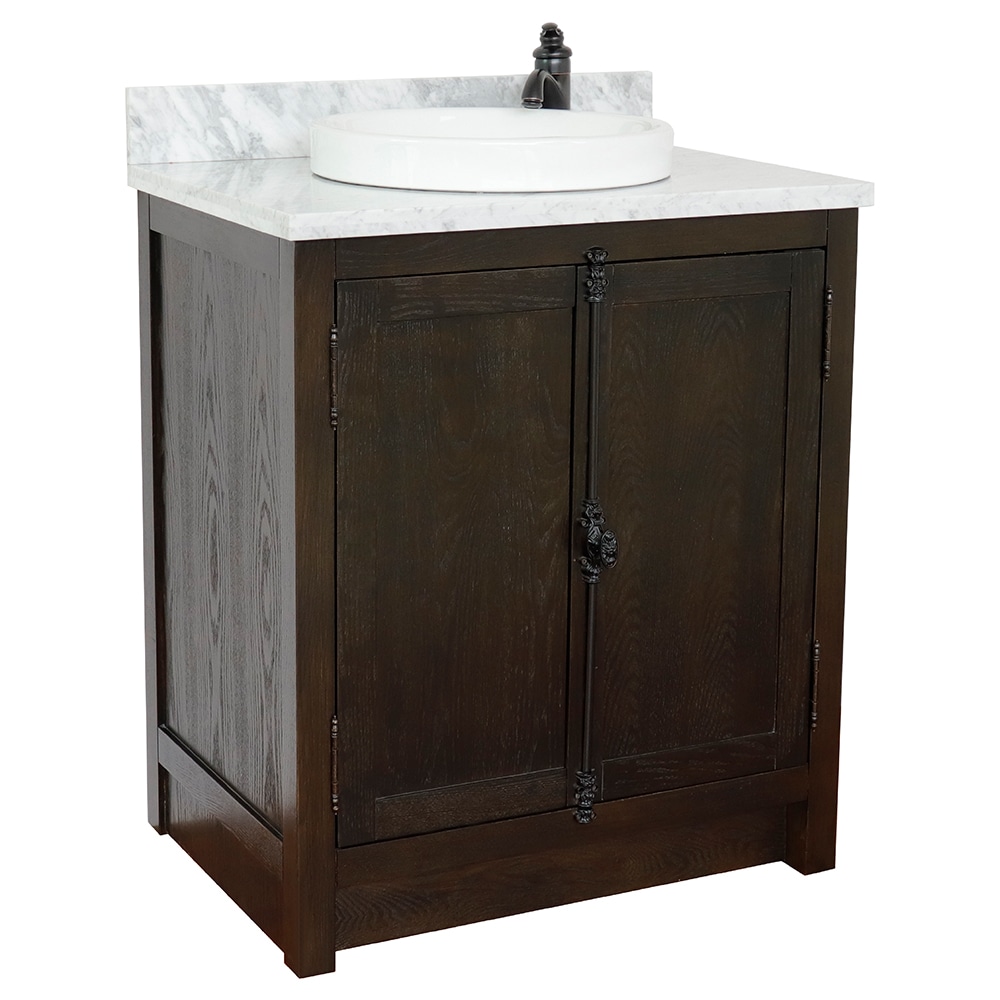 Bellaterra Home LV0100-BA-WMRD Homestead Collection 31-in Brown Ash Single Sink Bathroom Vanity with White Carrara Marble Top