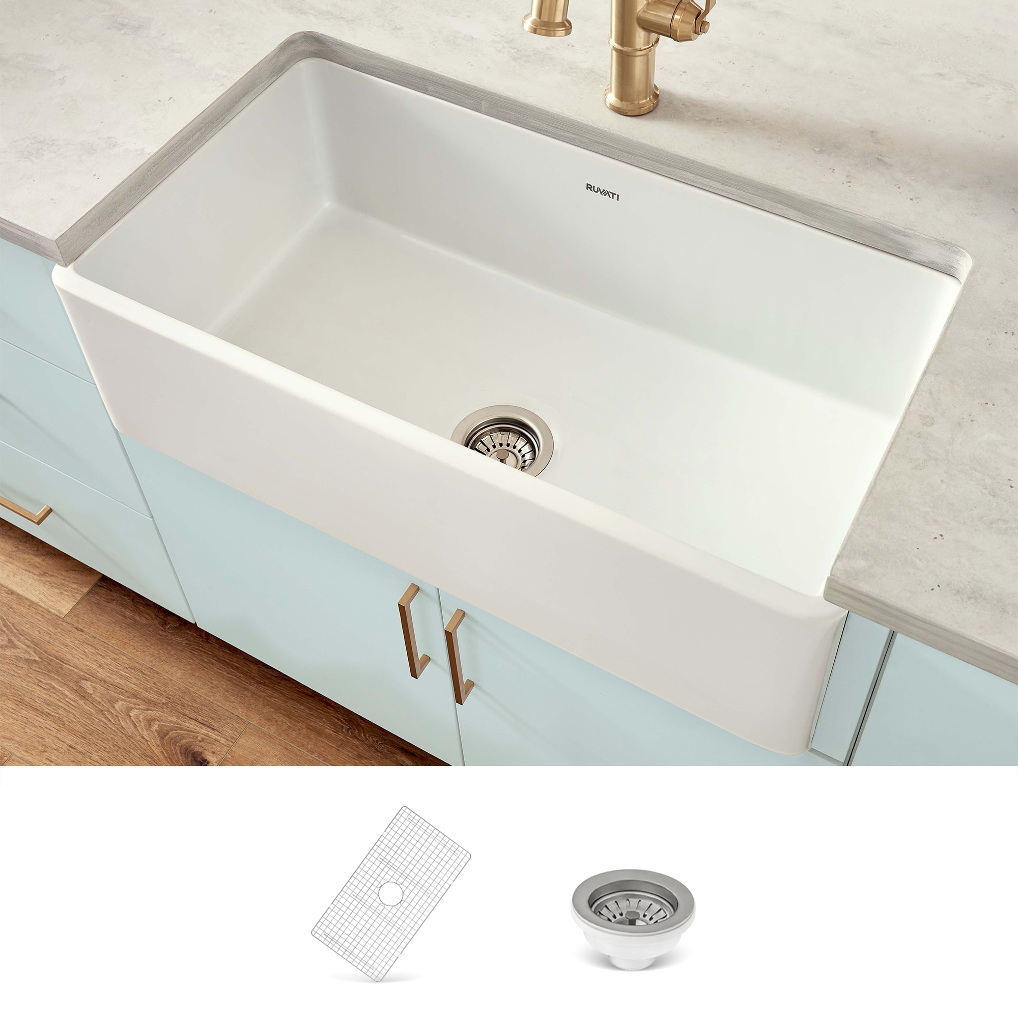 Ruvati RVL2300WH Fiamma Undermount 33-in x 20-in Fireclay Single bowl Kitchen Sink