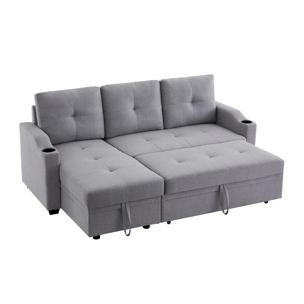 Clihome Pull-Out Sofa-Bed 60-in Modern Light Gray Velvet 3-seater