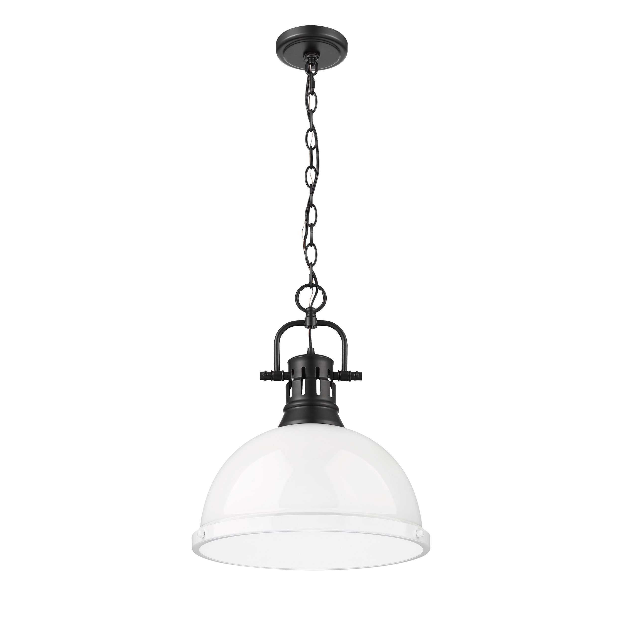 Duncan Transitional Large Black Pendant with White Glass Shade