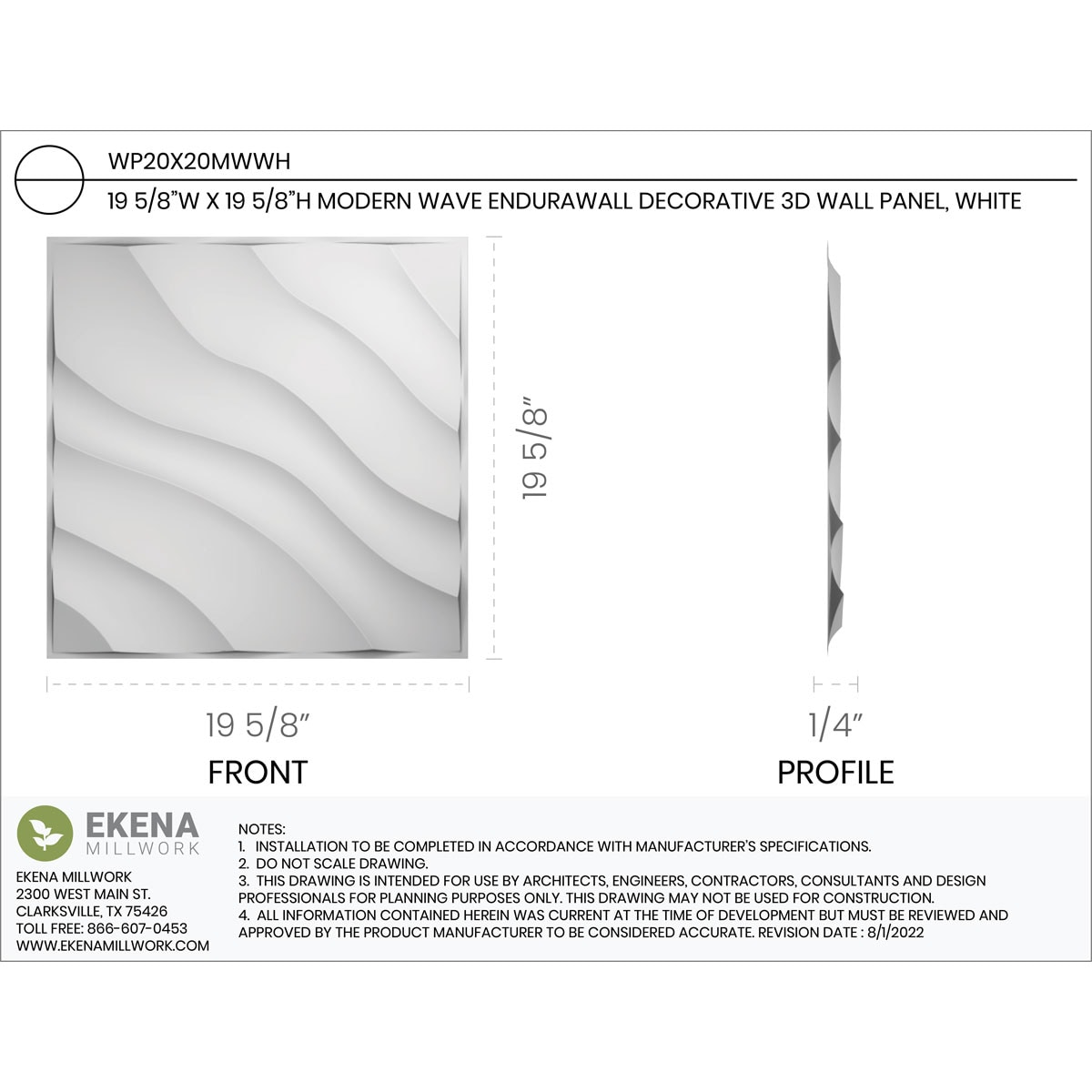 Ekena Millwork WP20X20MWWH-CASE-10 Wall-Panels - View #2
