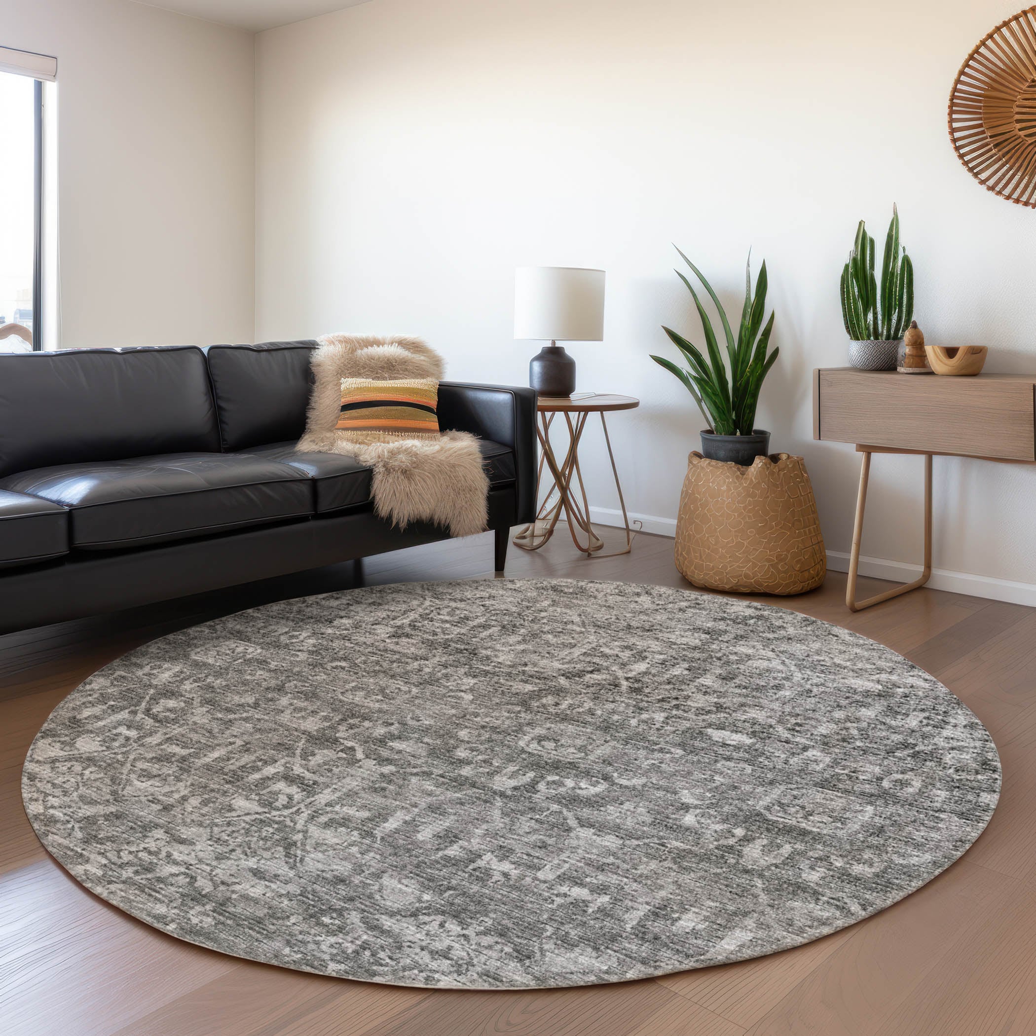 Addison Rugs AMF40CC8RO Mayfield AMF40CC 8 x 8 (ft) Loomed Polyester Charcoal Round Indoor Abstract Machine washable Area rug
