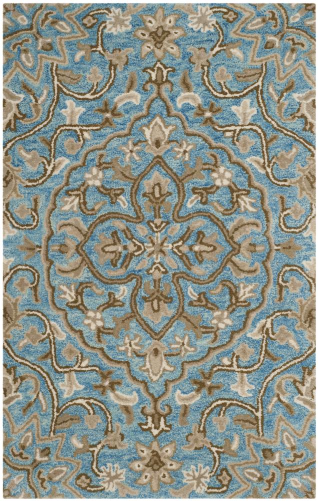 Safavieh BEL673C-4 Bella Citron 4 x 6 (ft) Tufted Wool Blue/Taupe Rectangular Indoor Floral/Botanical French Country Area rug