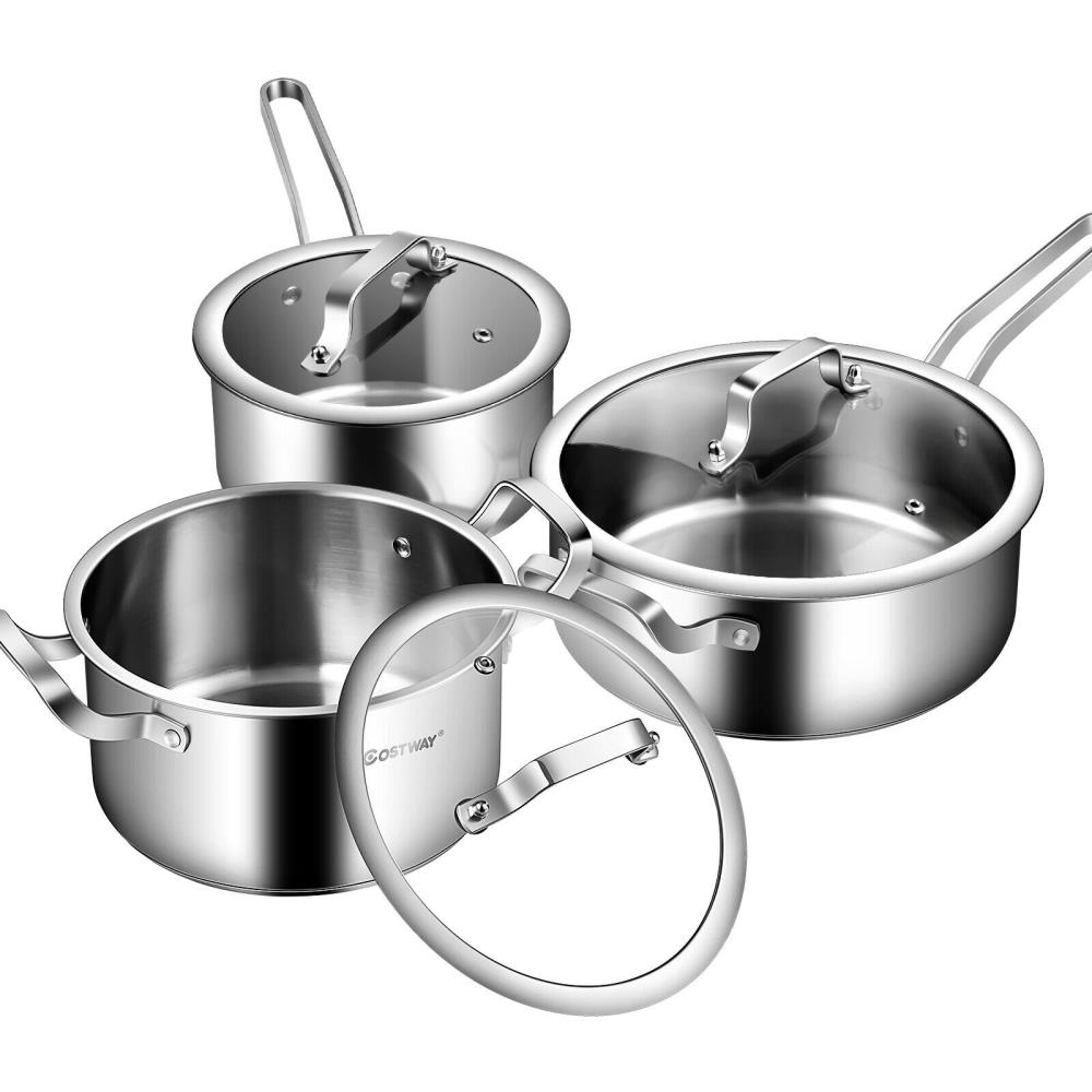  The Ozeri 6-Piece Stainless Steel Inductive Pot Set with  Straining and Hands-Free Glass Lids