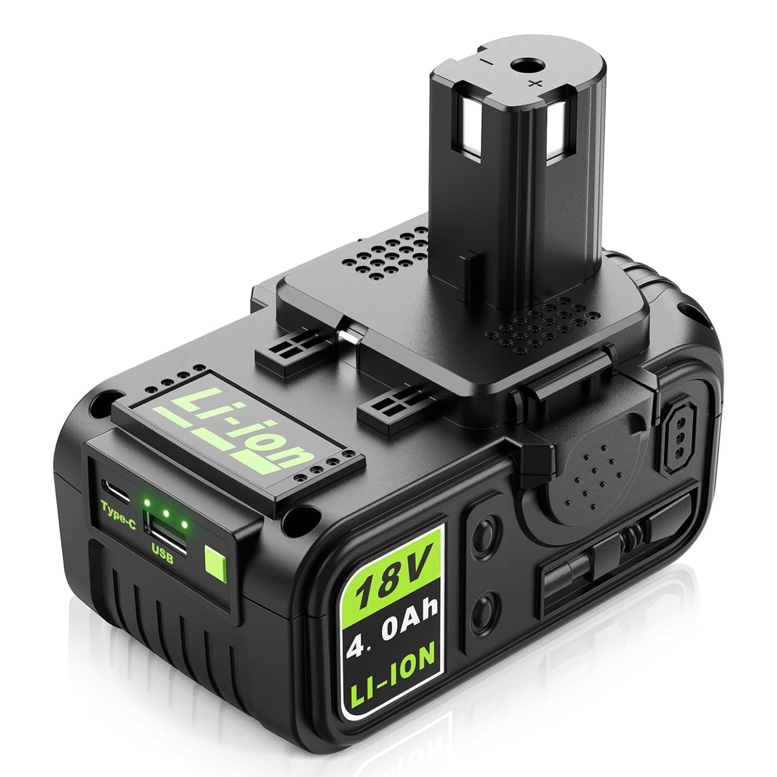 Misopily  18V Power Tool 1 pack with USB and Type C Ports Compatible with Over 225 Cordless Tools and Chargers Universal Fit for Drill Lawn Mower
