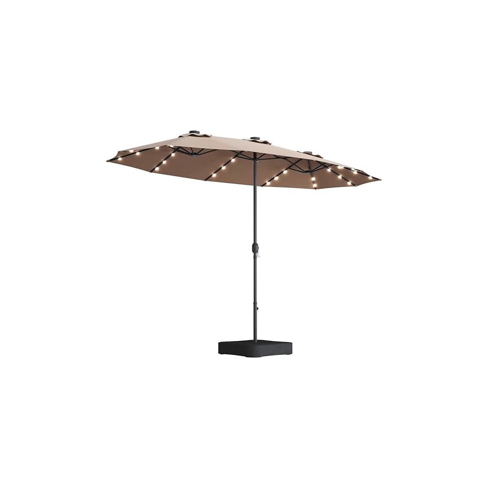 Kahomvis BU-QP109-383 15-Feet Steel Brown Market Patio Umbrella with Lights and with Base