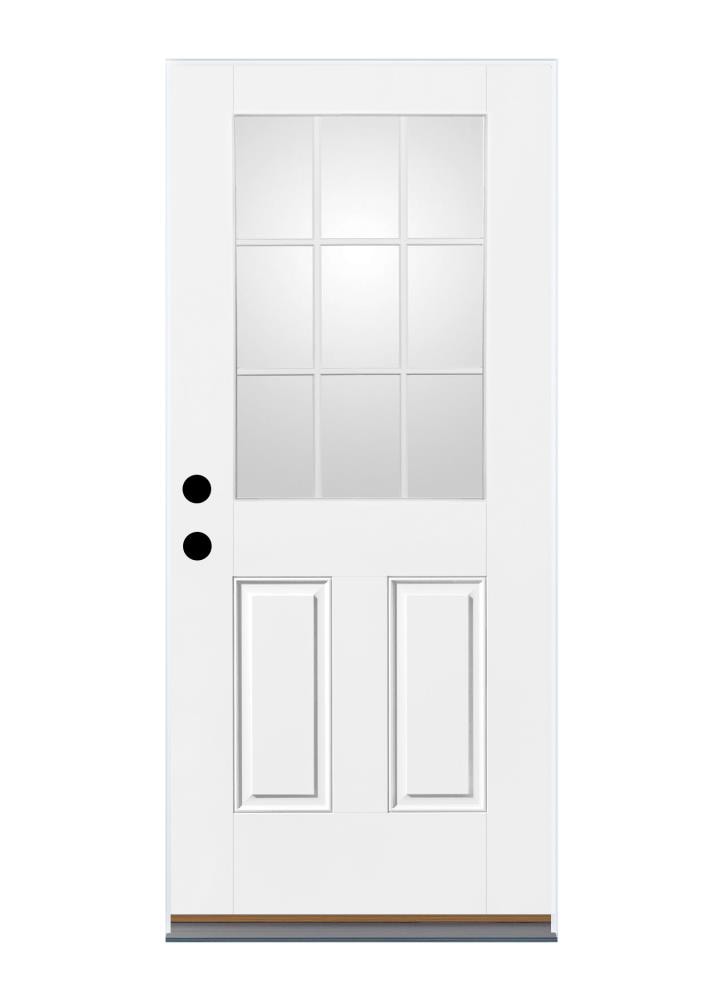 Therma-Tru SSCD4E28RNB Entry Door 32-in x 80-in x 4-9/16-in Fiberglass Half lite Right-hand inswing Ready to paint Unfinished Prehung Front Door Insulating core with Grilles