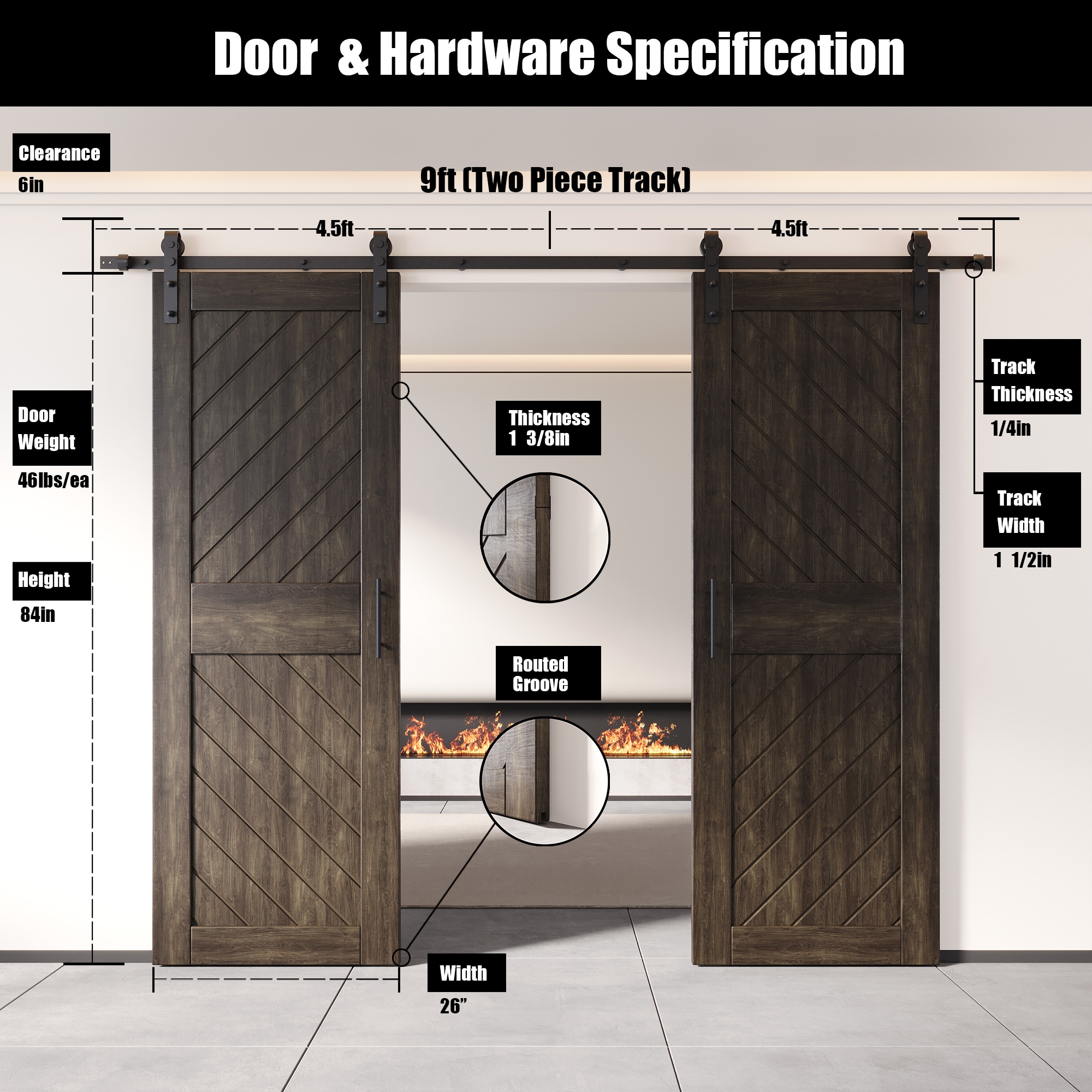 HOMACER YT2H108C-XT3-2684-EB Barn-Doors - View #2