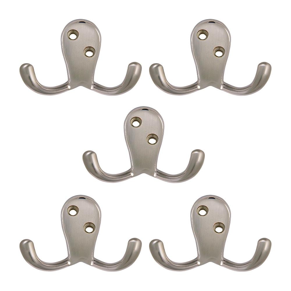 Design House 5-Pack 2-Hook 0.65-in x 1.65-in H Satin Nickel Decorative Wall  Hook (10-lb Capacity) in the Decorative Wall Hooks department at