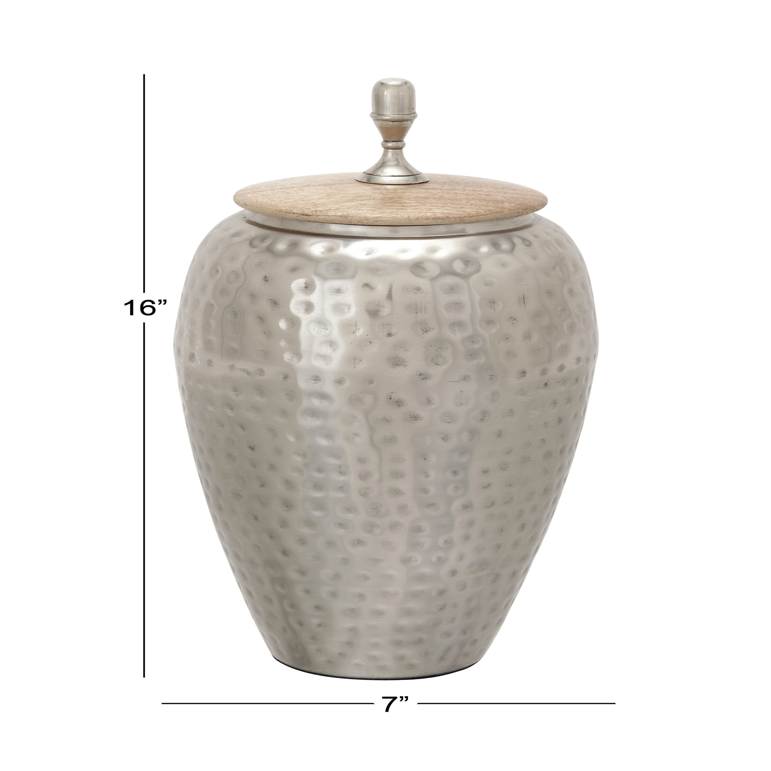 Contemporary 7" x 16" Silver Iron Jar with Wooden Lid