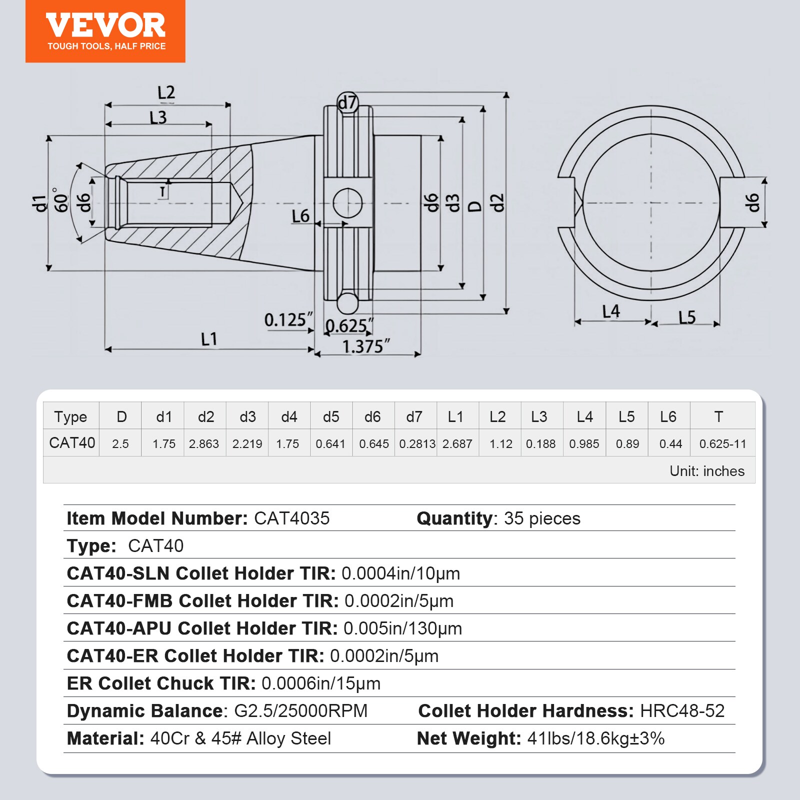 VEVOR CATDBCAT40ERJEC38V0 Rotary-Tool-Attachments-Batteries - View #10