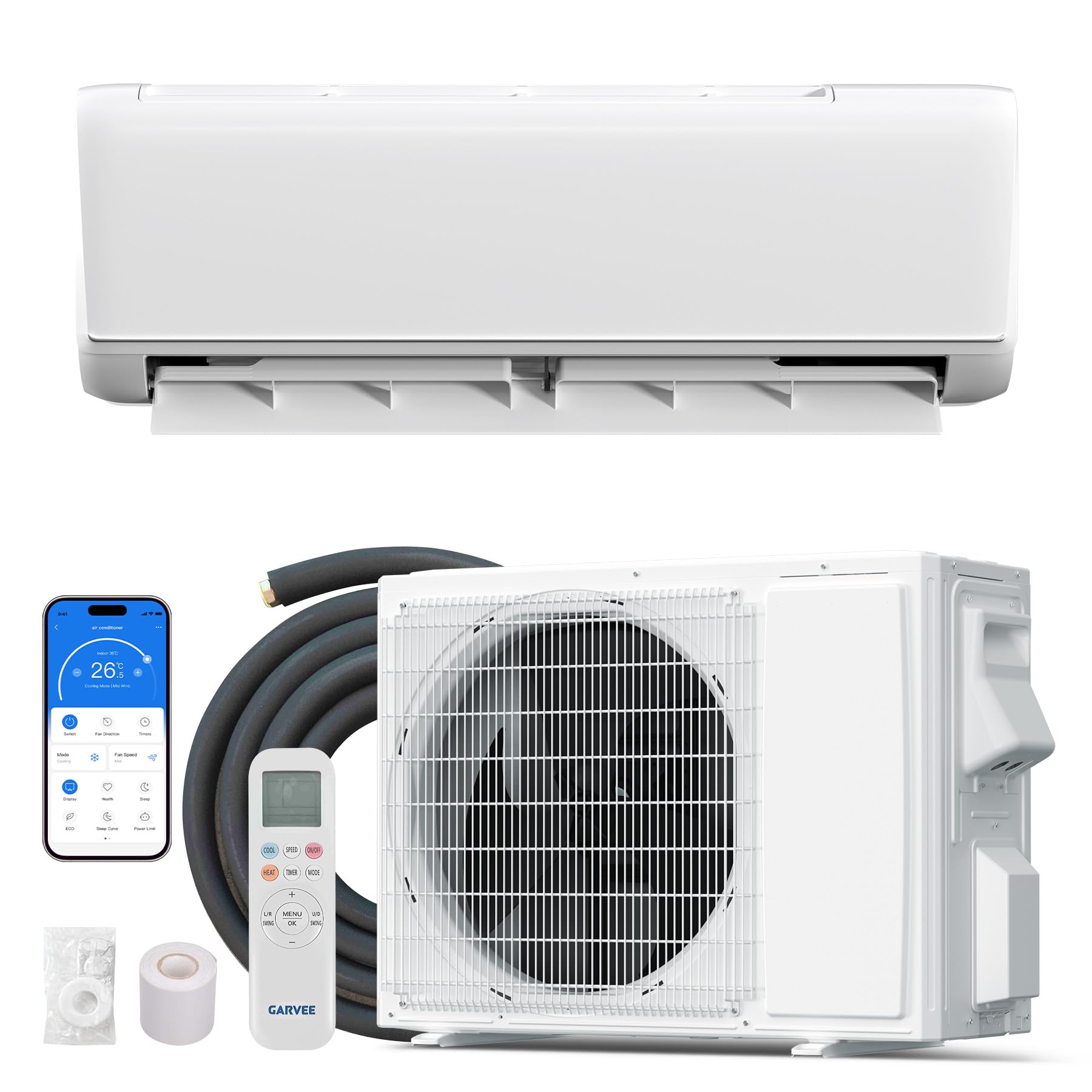 Aoile Mini Split Air Conditioner 12000 BTU with Heat Pump 18.5 SEER2 208-230V WiFi Enabled Ductless AC Smart Control Compatible with Alexa Cool Heat for Room up to 750 Sqft