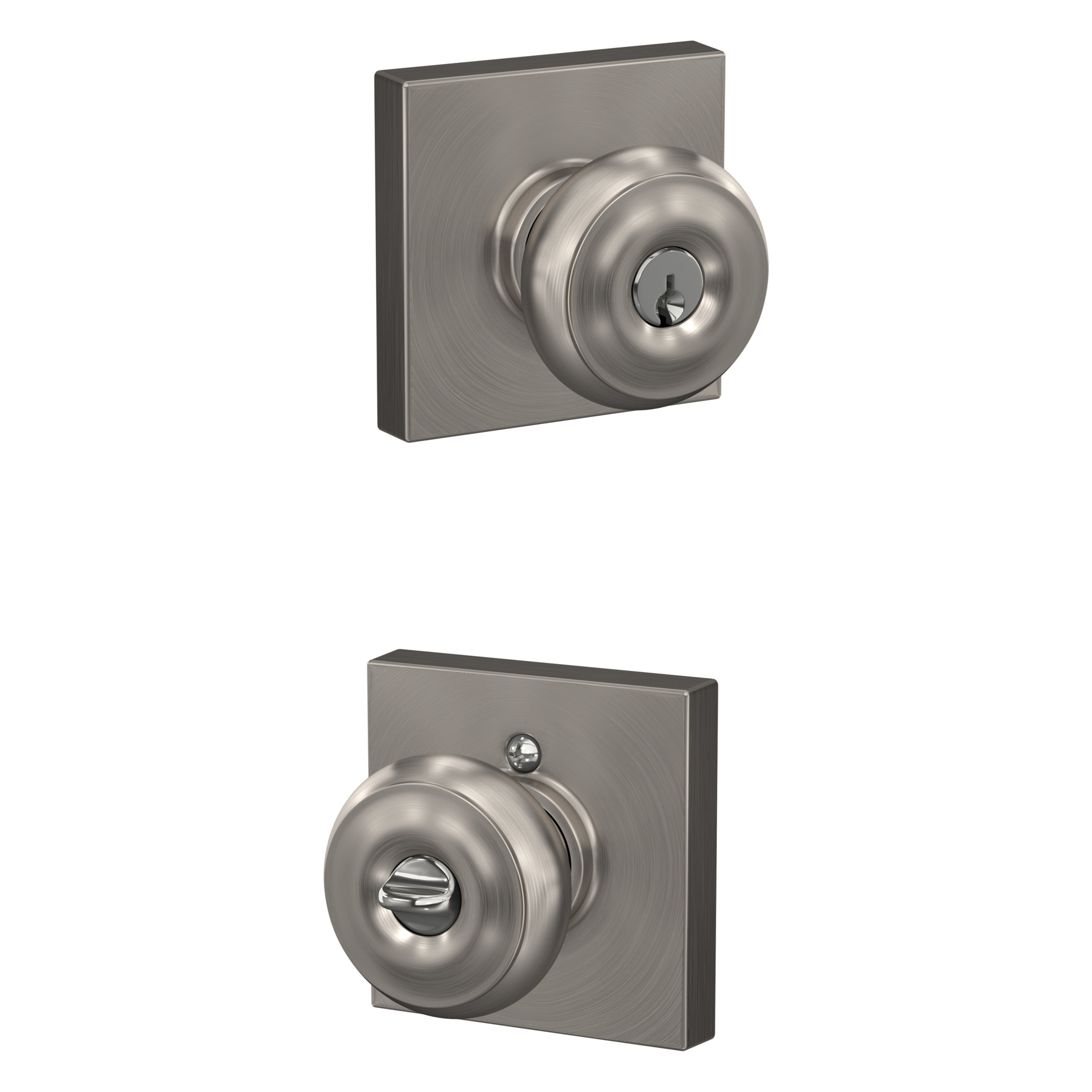 Schlage F51A GEO 619 COL Custom Georgian - Collins Satin Nickel Exterior Keyed Entry Door Knob