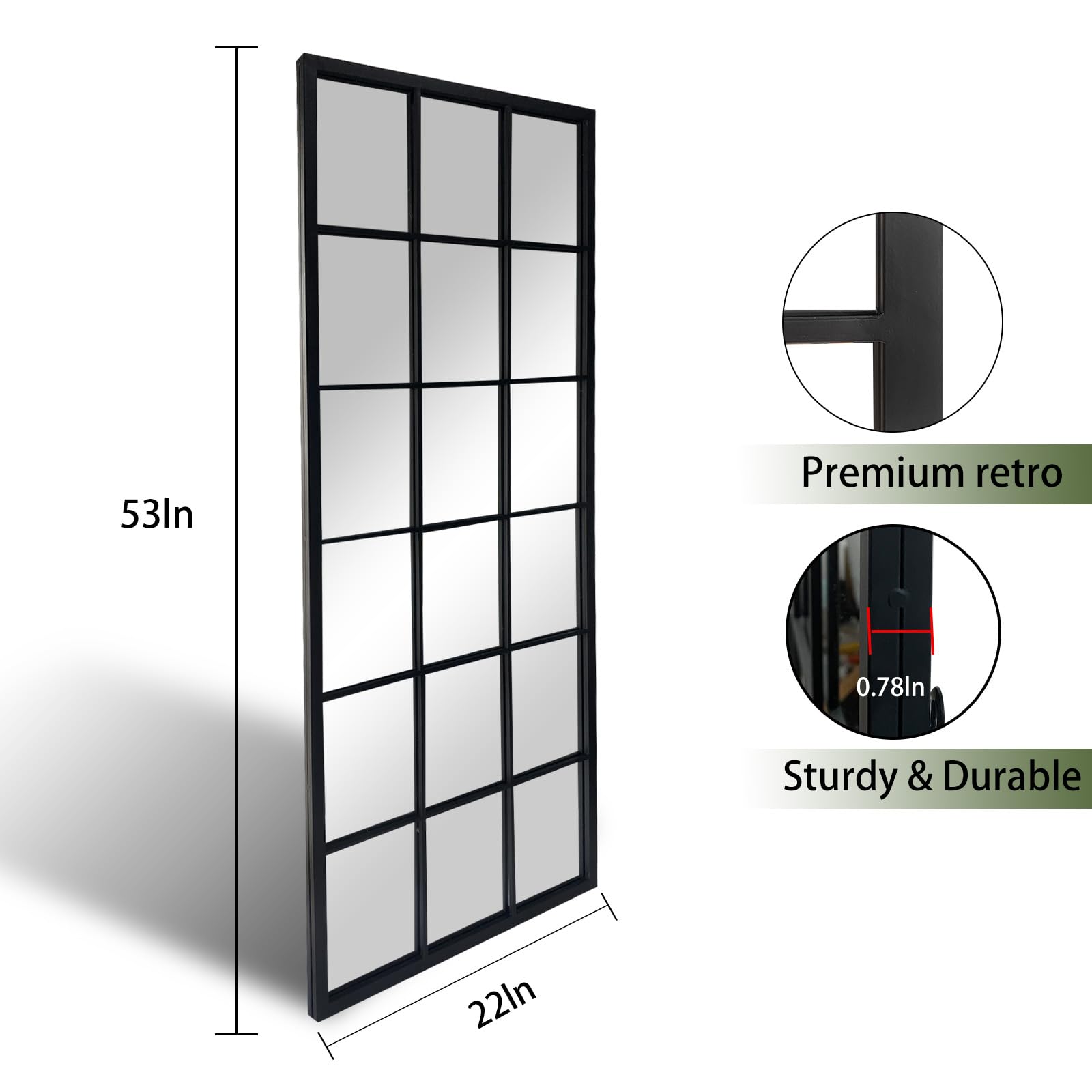 Aoibox 53 in H x 22 in W Black Window Pane Grid Full Length Floor ...