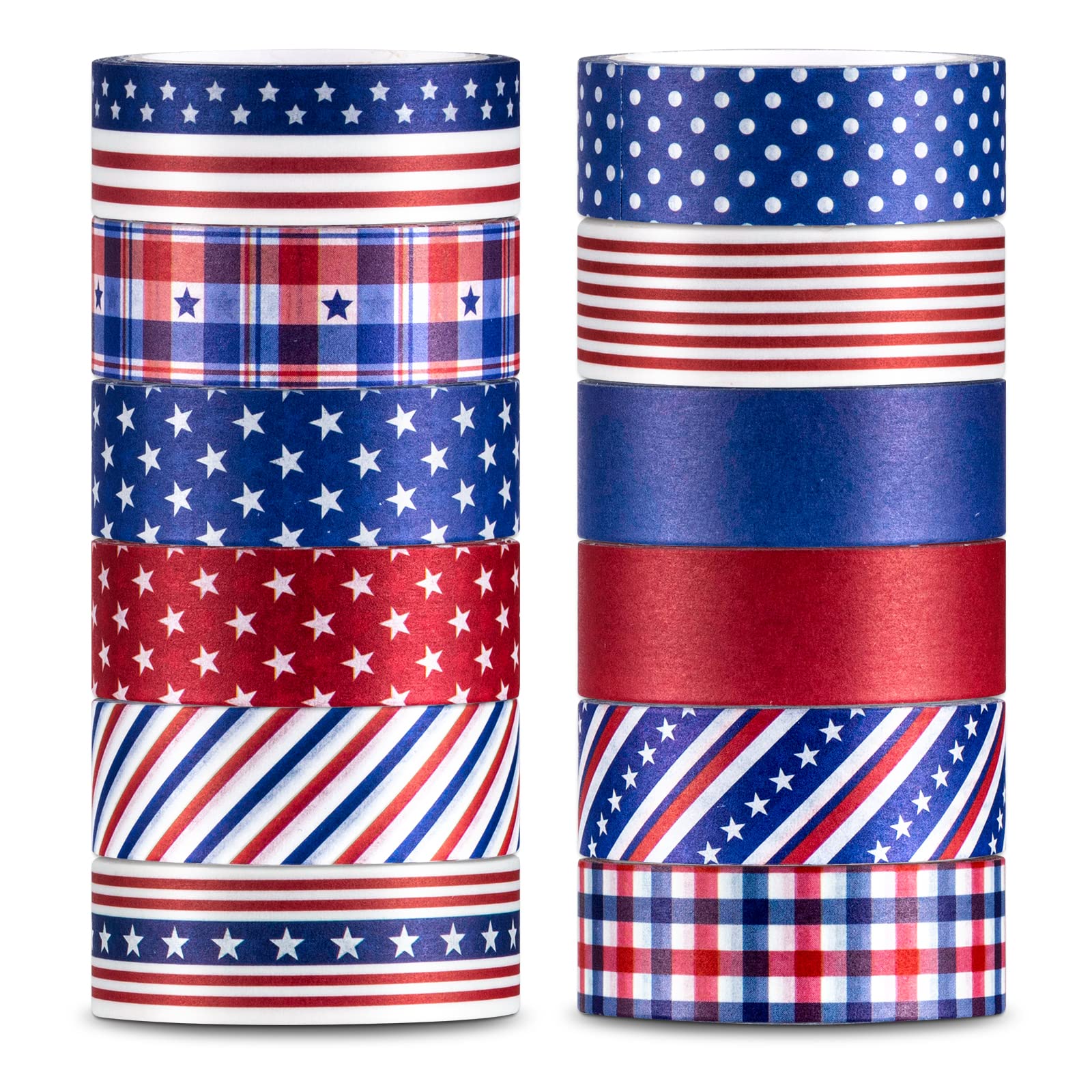 Misopily 12 Rolls Patriotic Washi Tape Red Blue White Stars Stripes ...