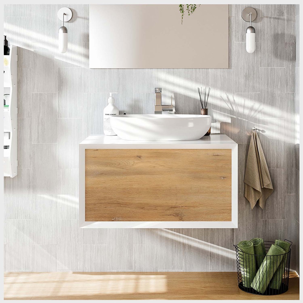 Eviva Santa 30-in Off-white Single Sink Floating Bathroom Vanity with ...