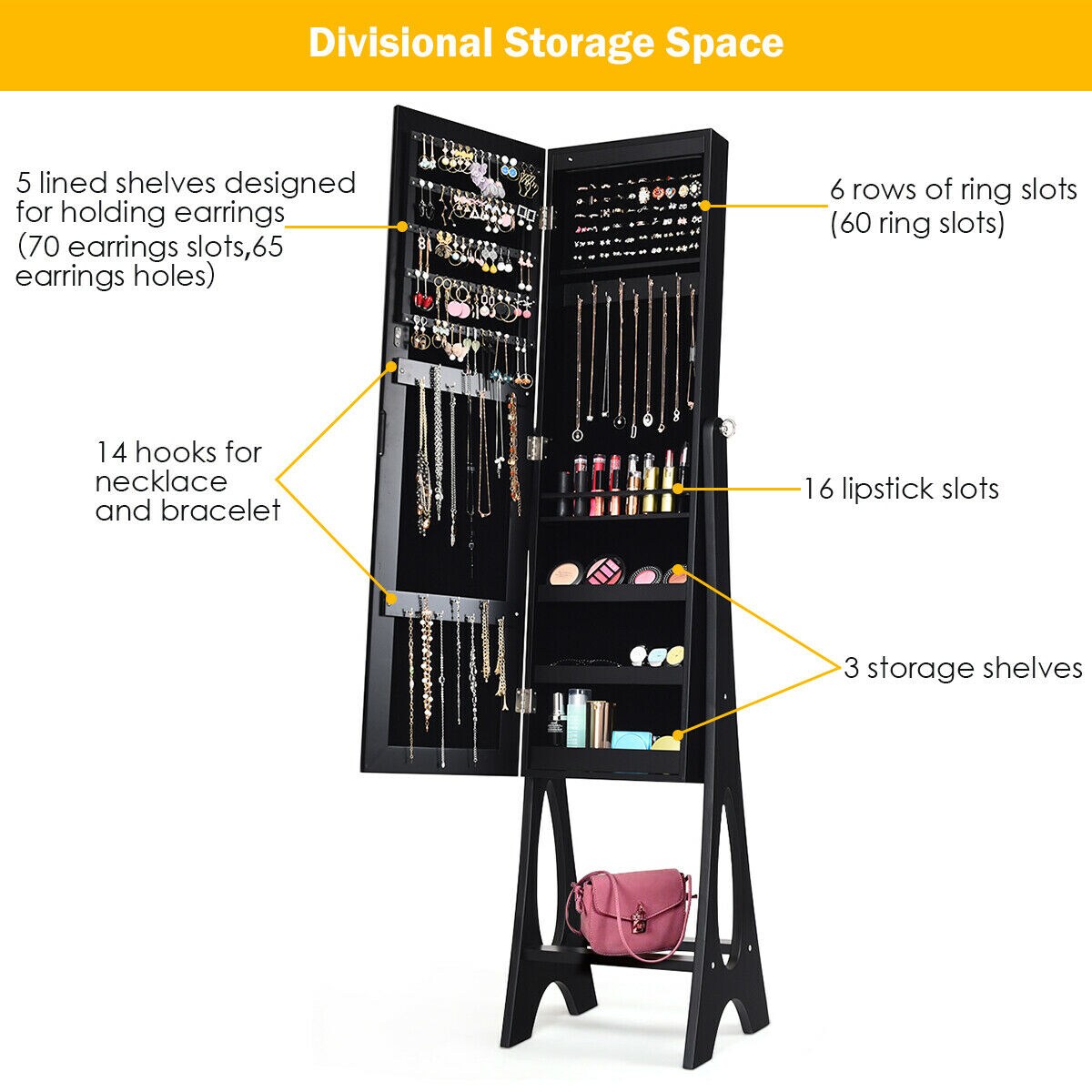 Costway HW58536BK Jewelry-Organization - View #7