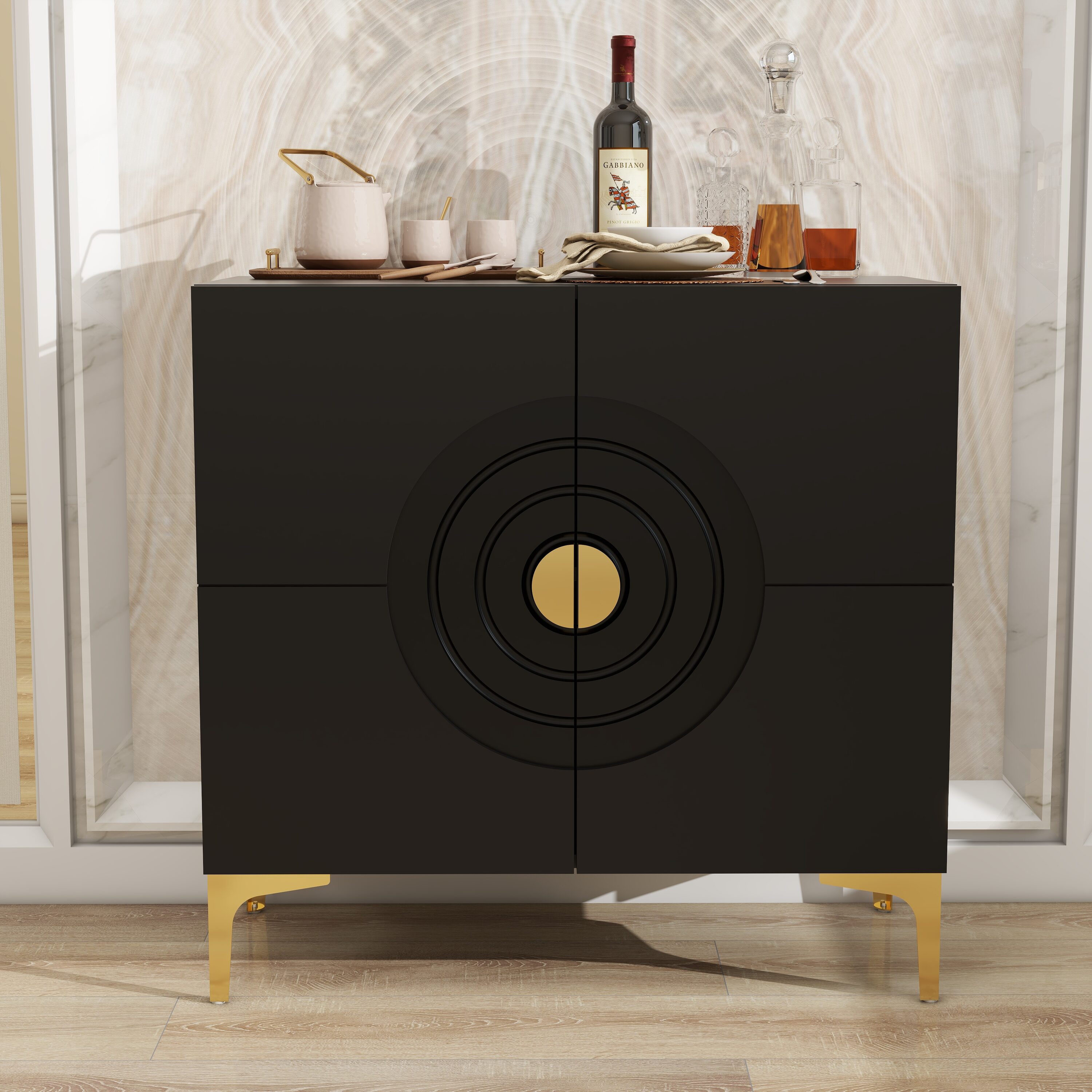 Msgmhe Contemporary/Modern Black Reclaimed wood Acacia Sideboard