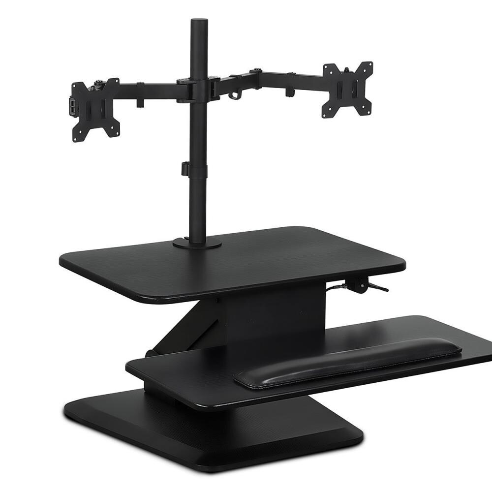 Mount-It! MNTT579 Mount-It MI-7914 Sit Stand Workstation Standing Desk Converter with Dual Monitor Mount Combo, Black