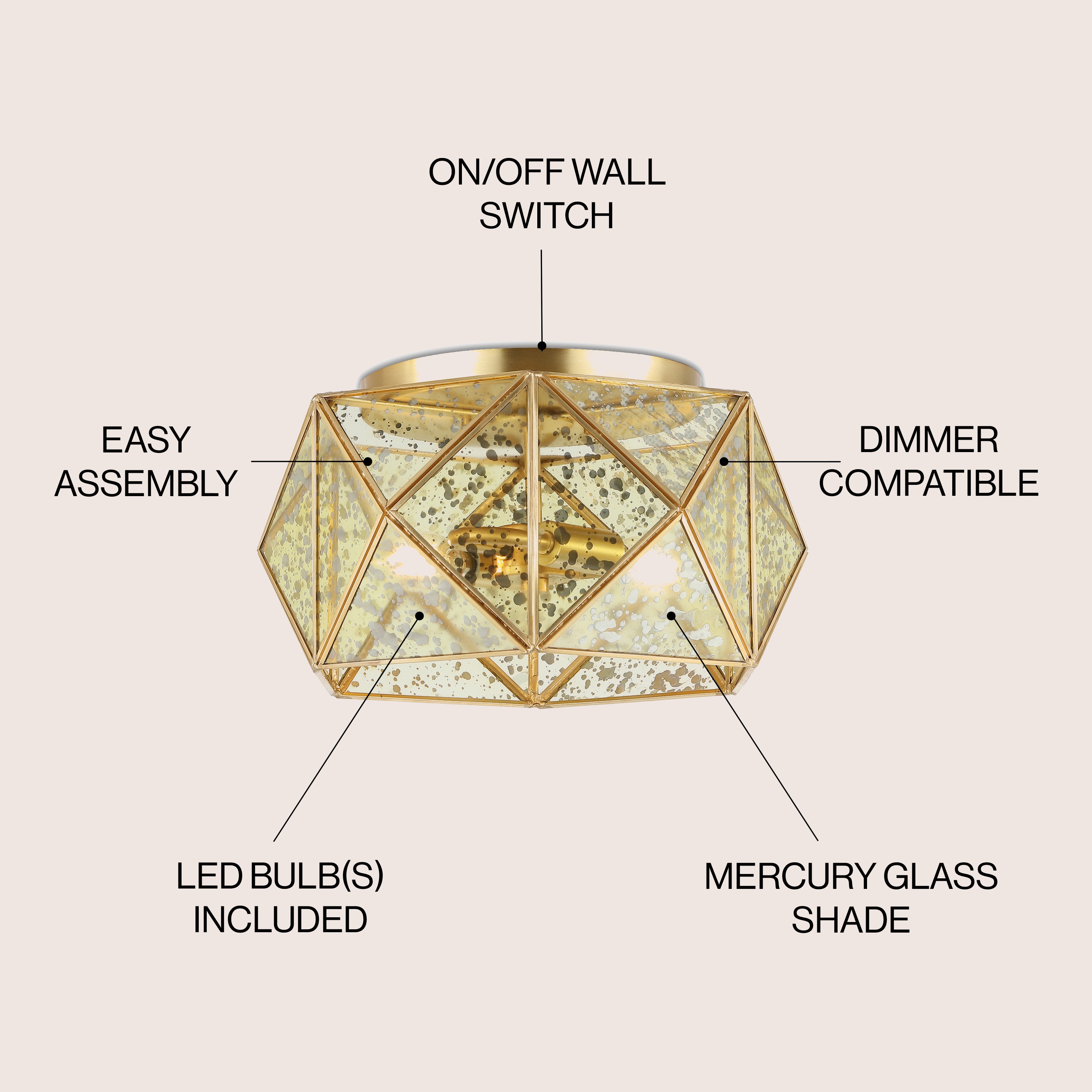 Violet 12.5" Gold Glass LED Flush Mount Light