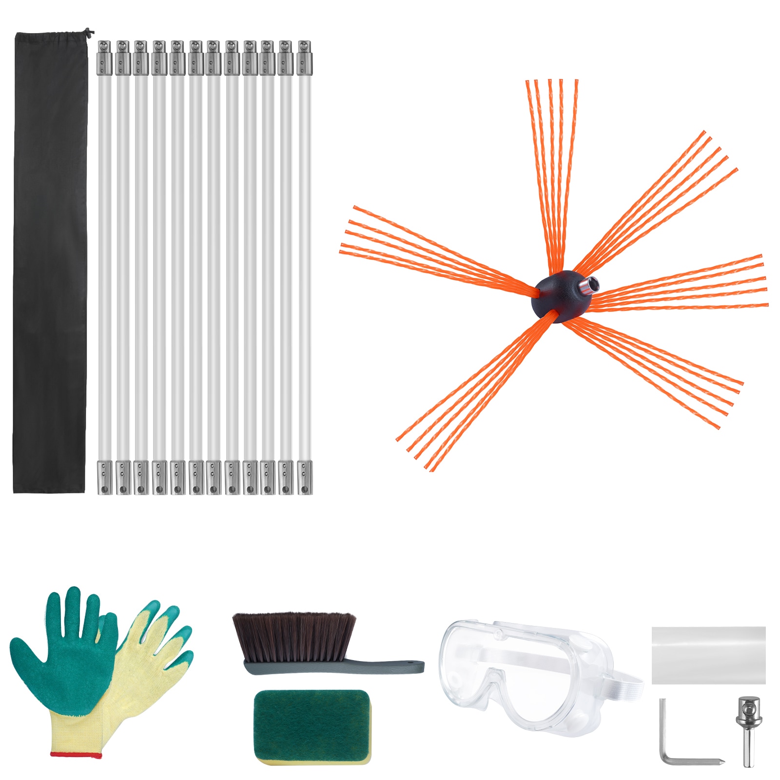 GIVIMO 39-ft Chimney Sweep Kit with 12 Reinforced Nylon Rods featuring 360-Degree Rotary Brush for Fireplace and Flue Cleaning Maintenance #LW038GIVSS232