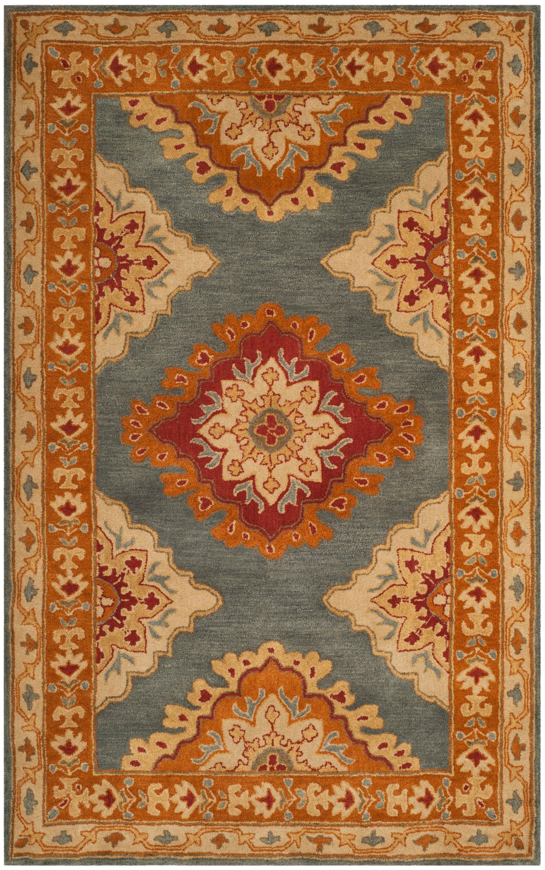 Hand-Tufted Blue and Rust Wool 5' x 8' Area Rug