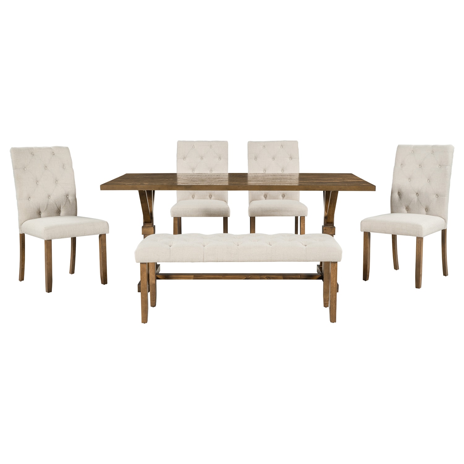 SINOFURN SYA010259GY Walnut Country Dining Room Set with Rectangular Table ( Seats 6 )