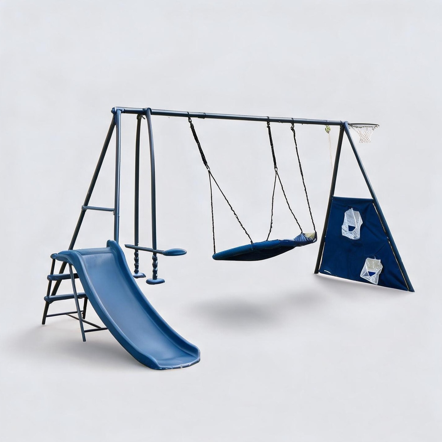 Naturefalls Soft gray and blue metal swing set with saucer swing and slide 70.9 in. height