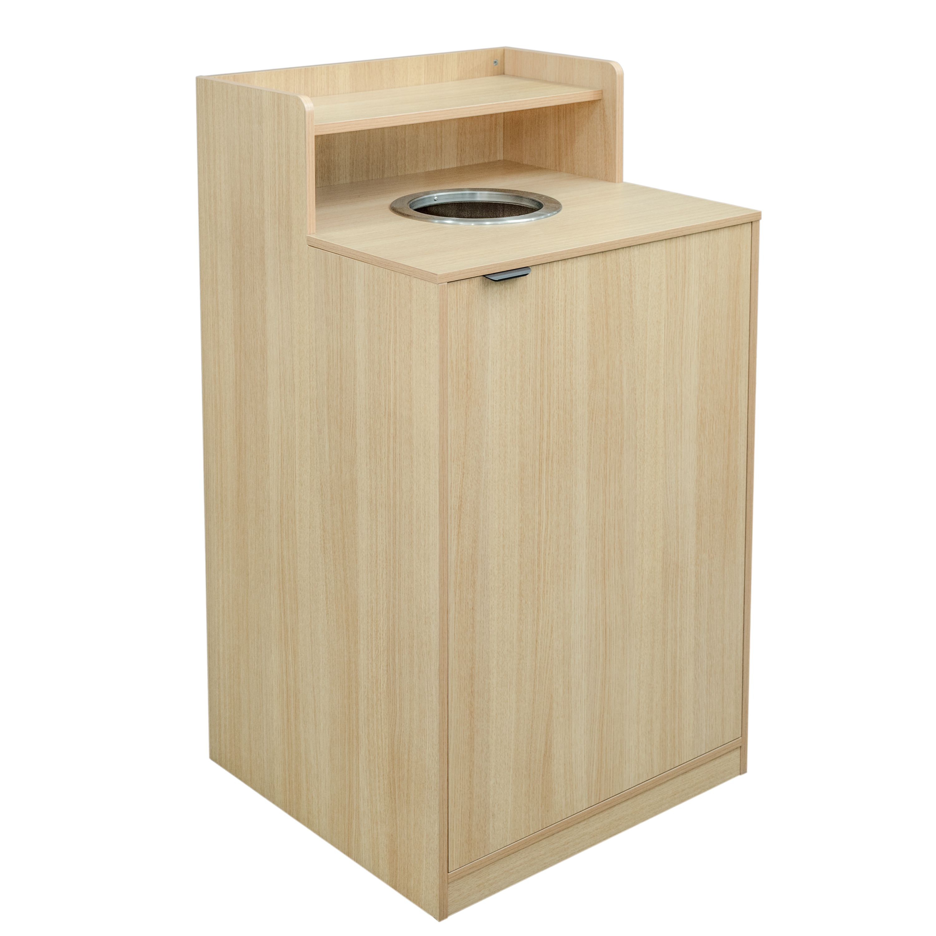 Flash Furniture 840196301631 Dell Commercial Grade Trash Receptacle Enclosure for 32 Gallon Trash Cans with 8-in Drop Hole and Upper Tray Shelf in Oak