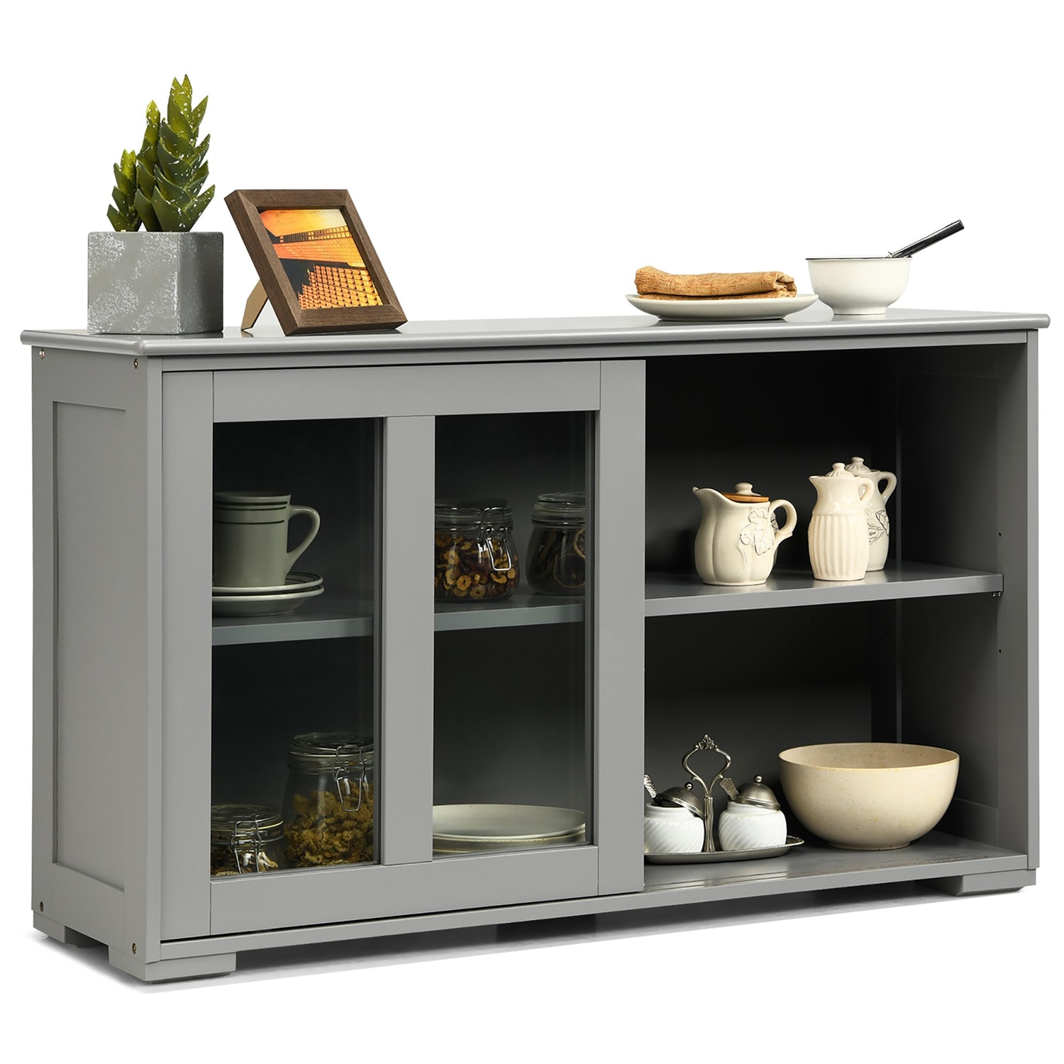 Costway CSHY000133 Kitchen Storage Cabinet Sideboard Buffet Cupboard with Sliding Door Gray