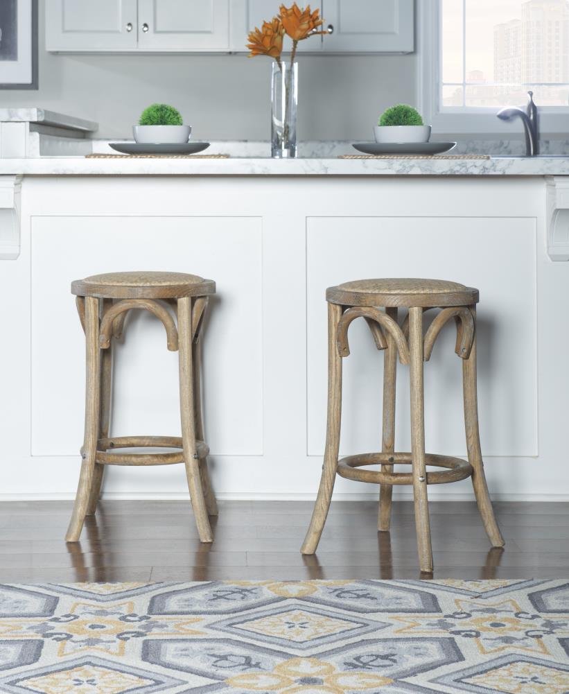 Rae Rattan 25" Backless Beige Wood Counter Stool