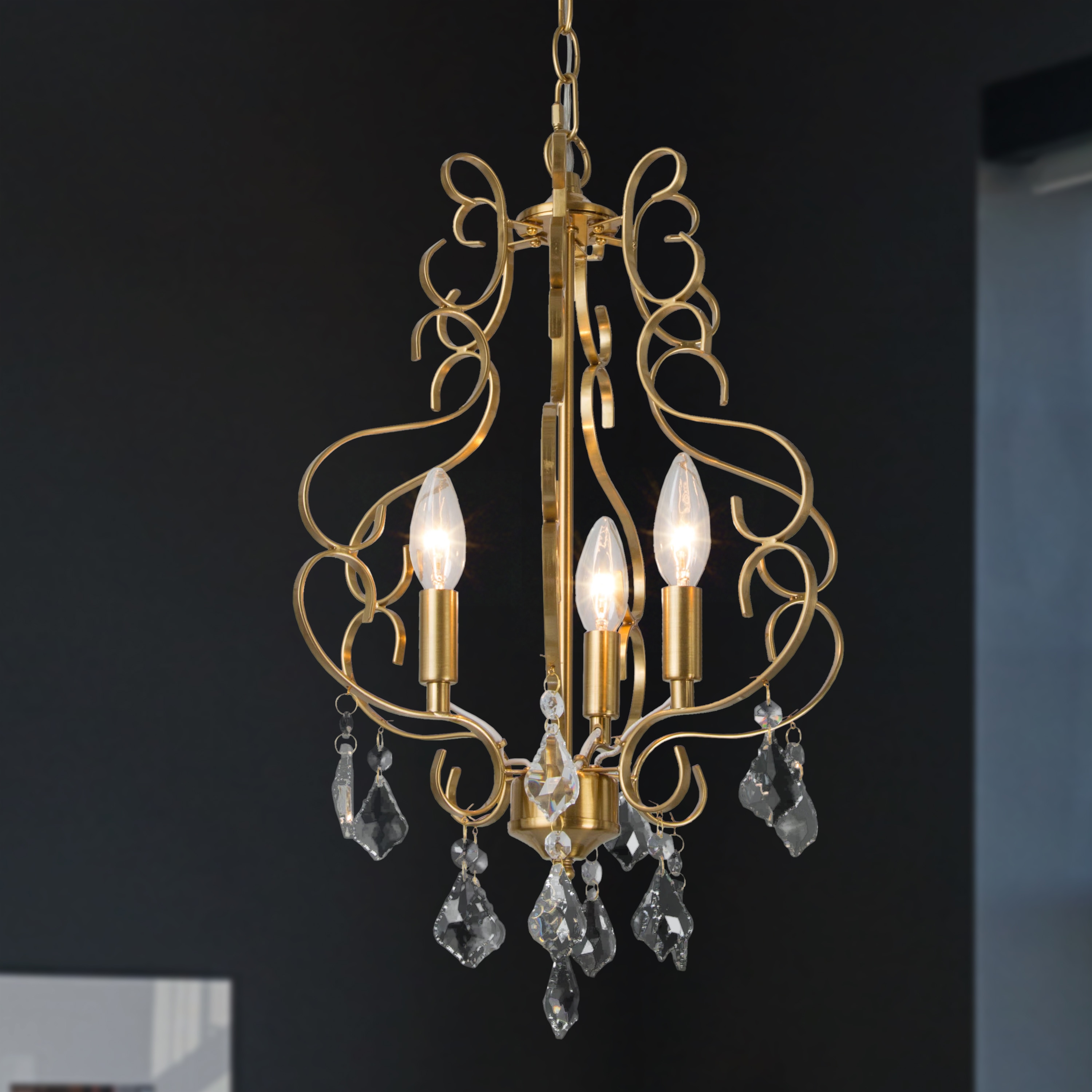 LNC 2MRFBBLWS367377 Graceful 3 -Light Gloss Gold Modern/contemporary Crystal For Use in Bedrooms, Dining Rooms, Foyers, Kitchens, Living Rooms Chandelier