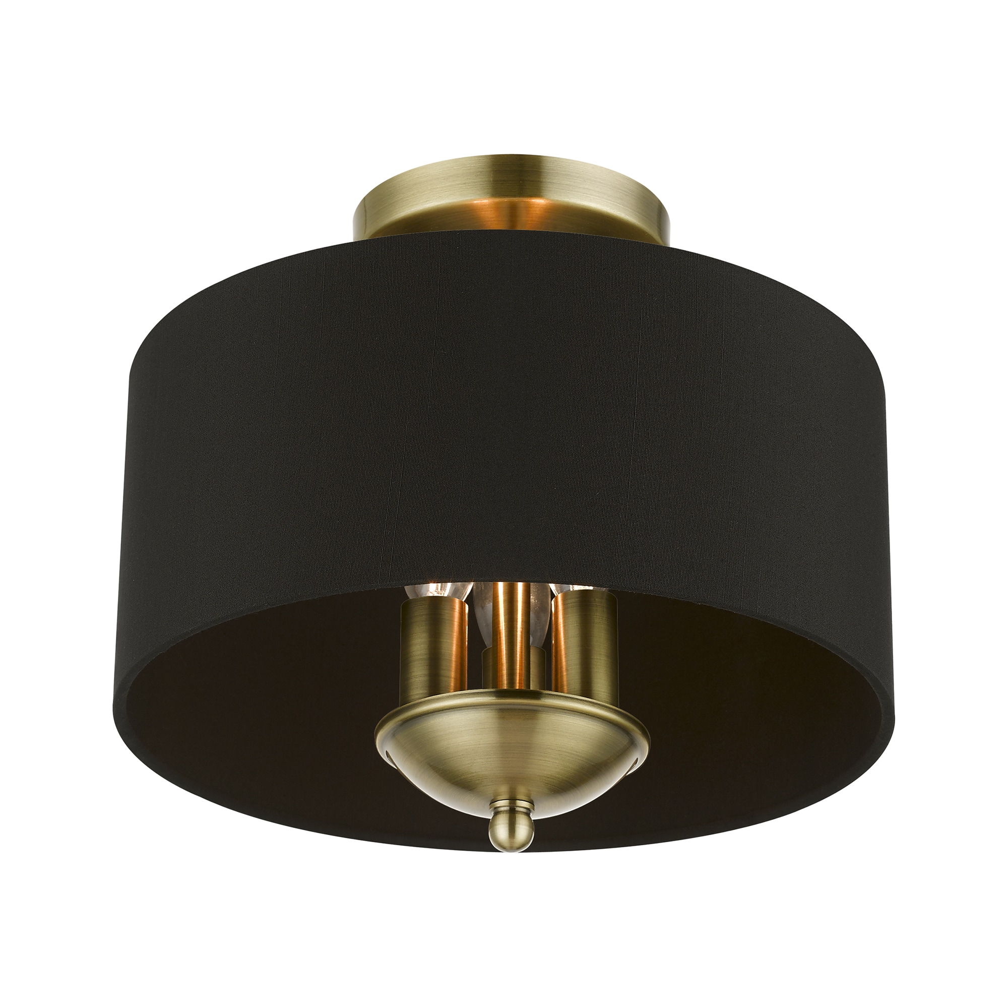 Antique Brass 3-Light Transitional Semi-Flush Mount with Black Fabric Shade