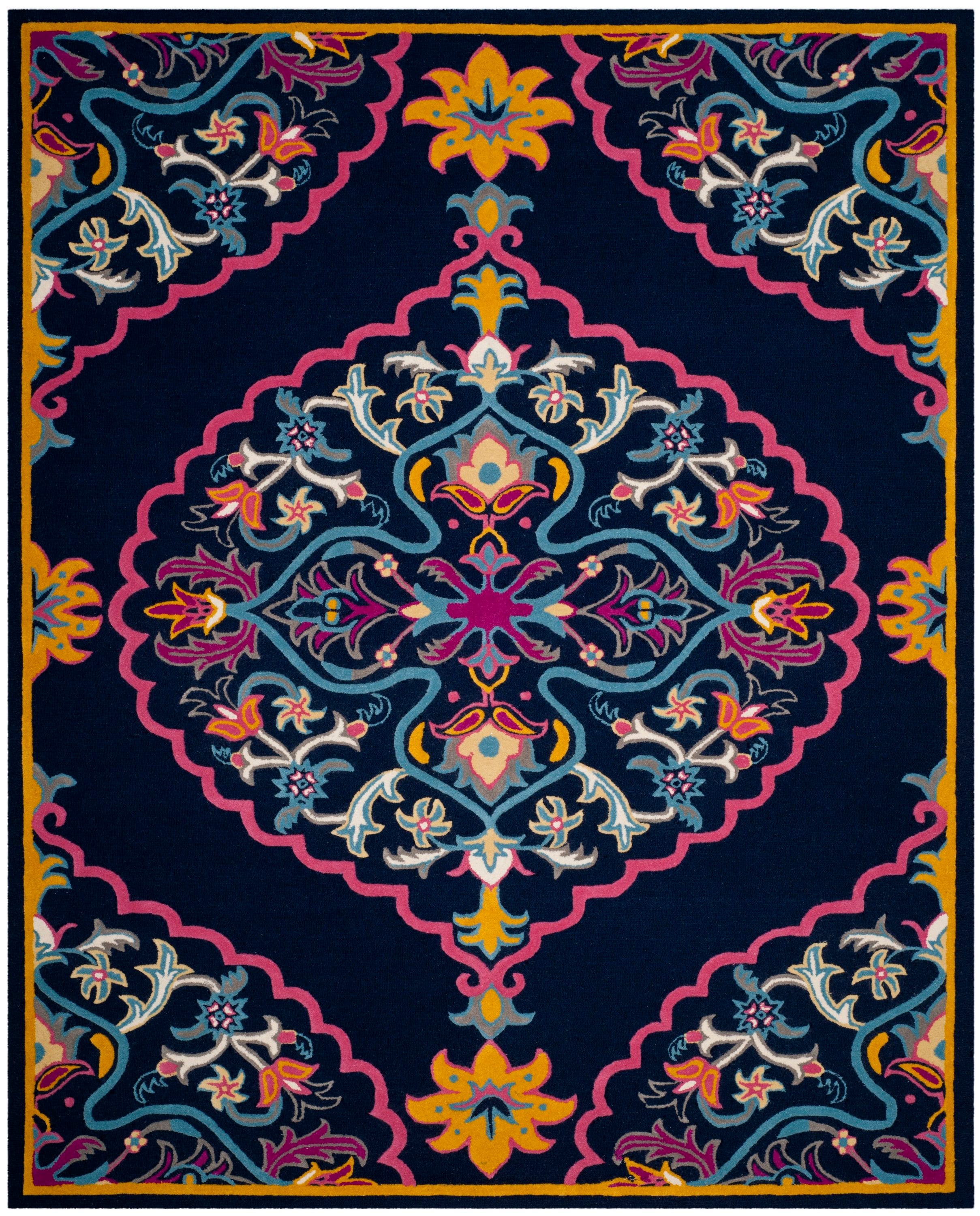 Safavieh BLG605C-8 Bellagio Nijar 8 x 10 (ft) Tufted Wool Navy Blue/Multi Rectangular Indoor Floral/Botanical Global Area rug